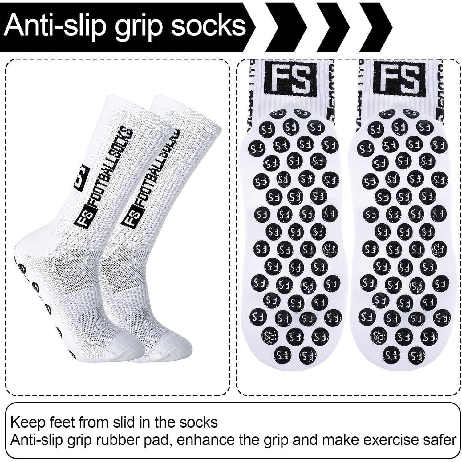Anti-Rutsch-Griff-Socken mit weißen Socken, die mit Gummi-Rutschfesten Einsätzen versehen sind und dem Schriftzug 