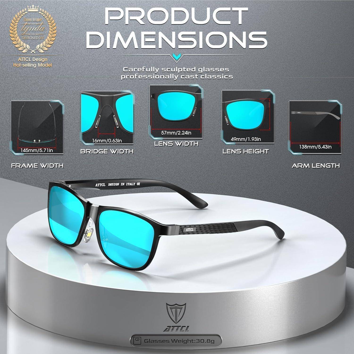 ATTCL Herren Polarisierte Fahren Sonnenbrille Al-Mg Metall Rahme Ultra Leicht UV400 CAT 3 CE M 8587-blau/ Verspiegelt