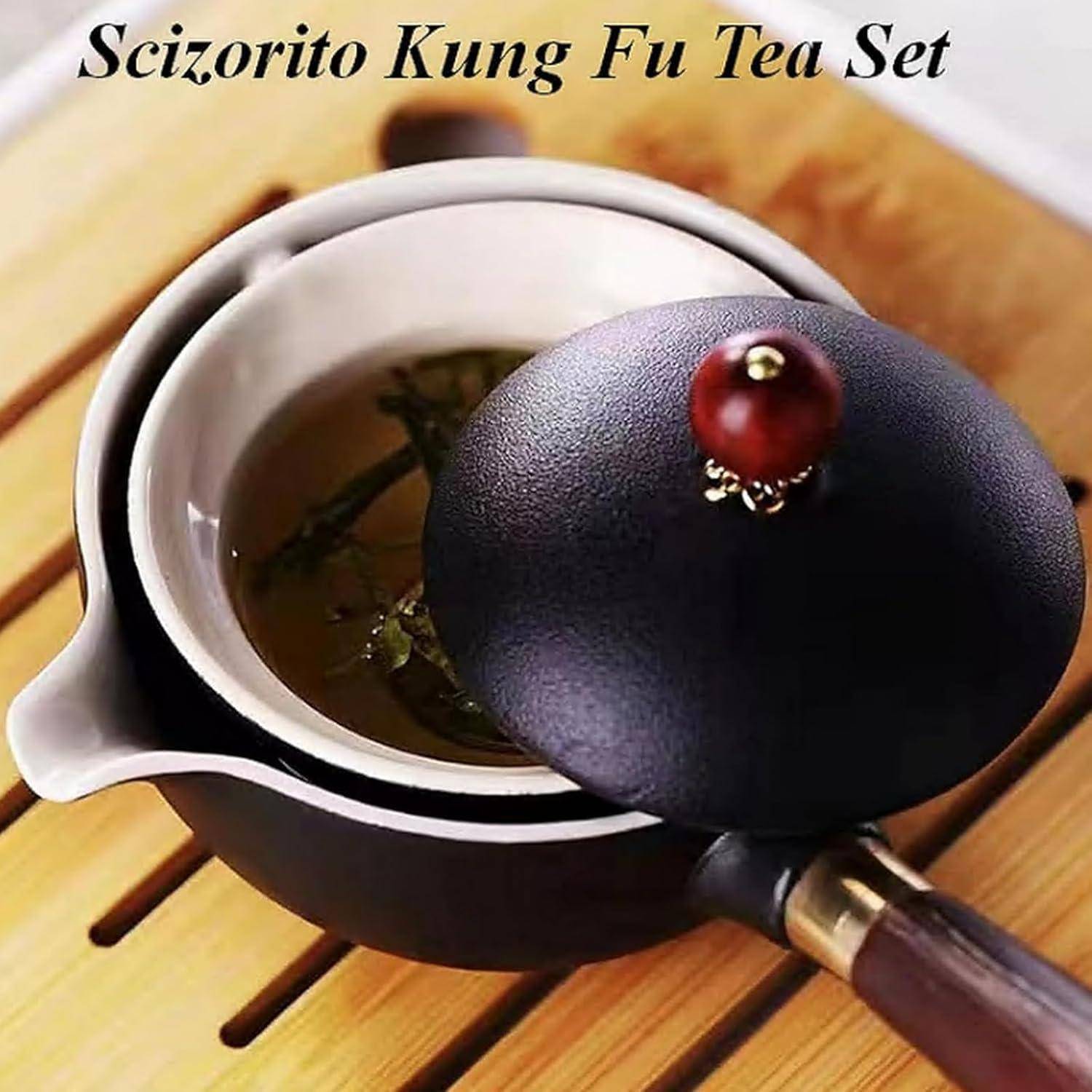 Kungfu Tee Set Keramik Portable Teekanne Infuser 4-Teetassen schwarz