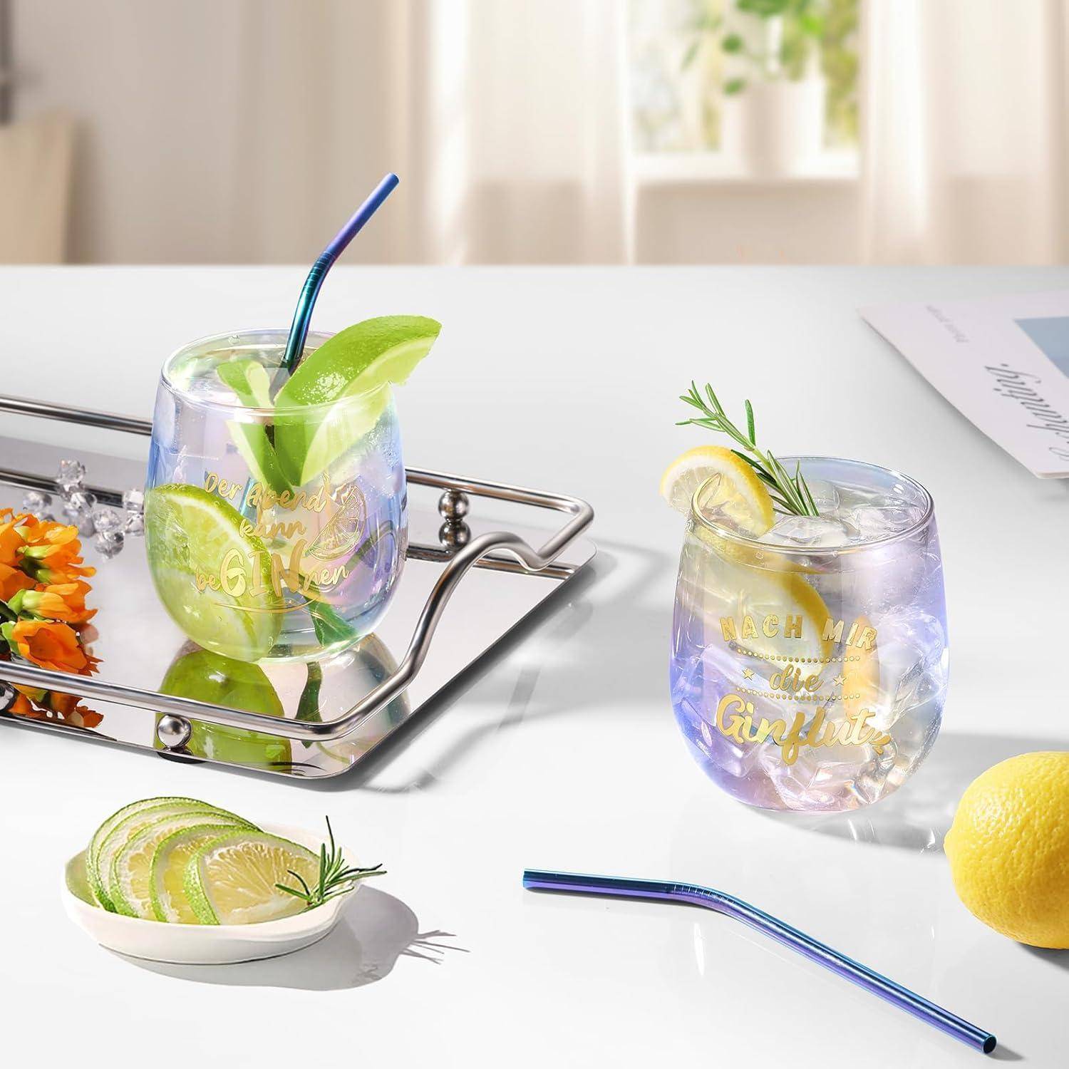 Gin Gläser 450ml 2er Set Bunt Sprüche Geschenk Ginliebhaber Gin Glas