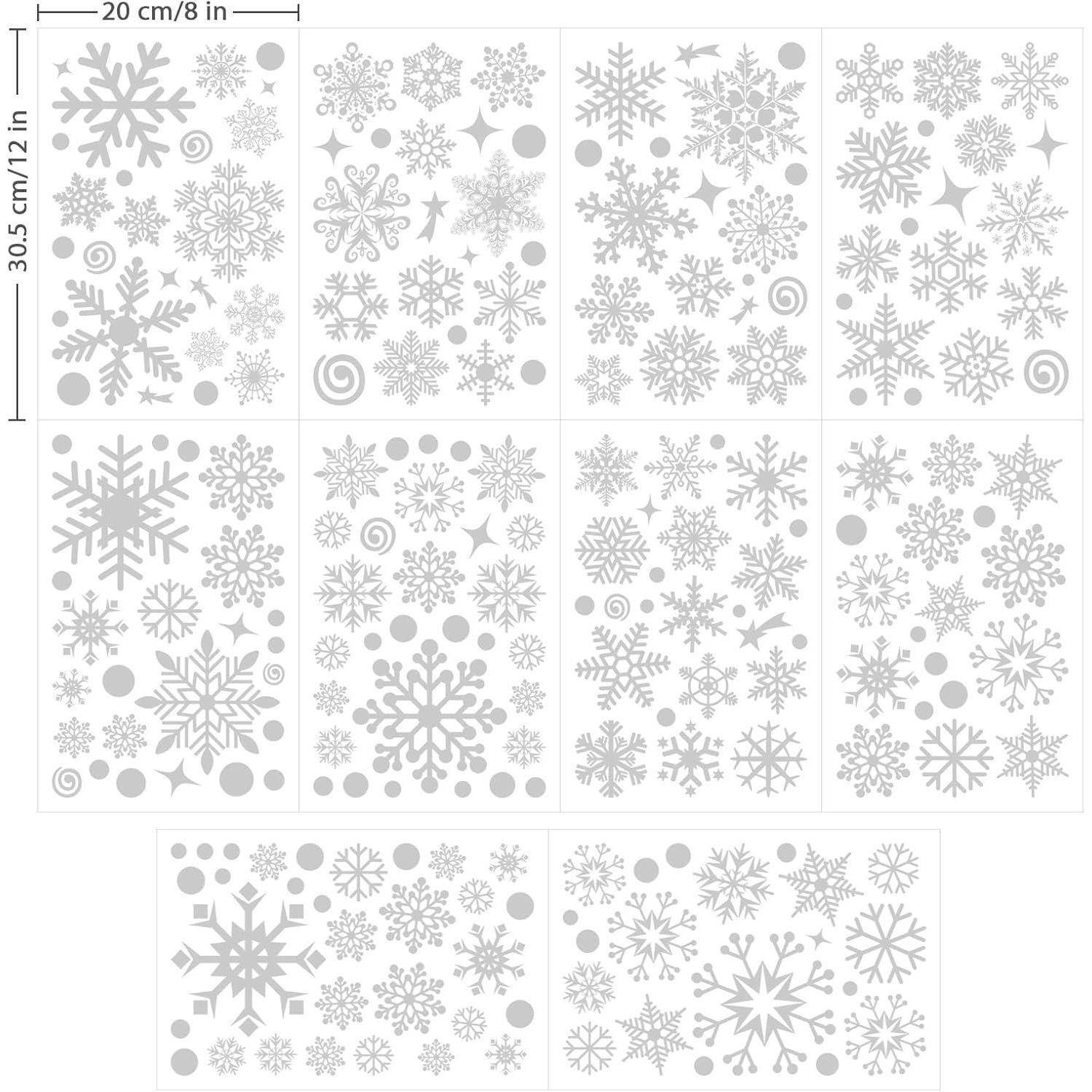 Eine Anordnung verschiedener Schneeflocken-Muster in unterschiedlichen Größen mit beschrifteten Abmessungen: 30,5 cm mal 20 cm für das Viertelbogen.