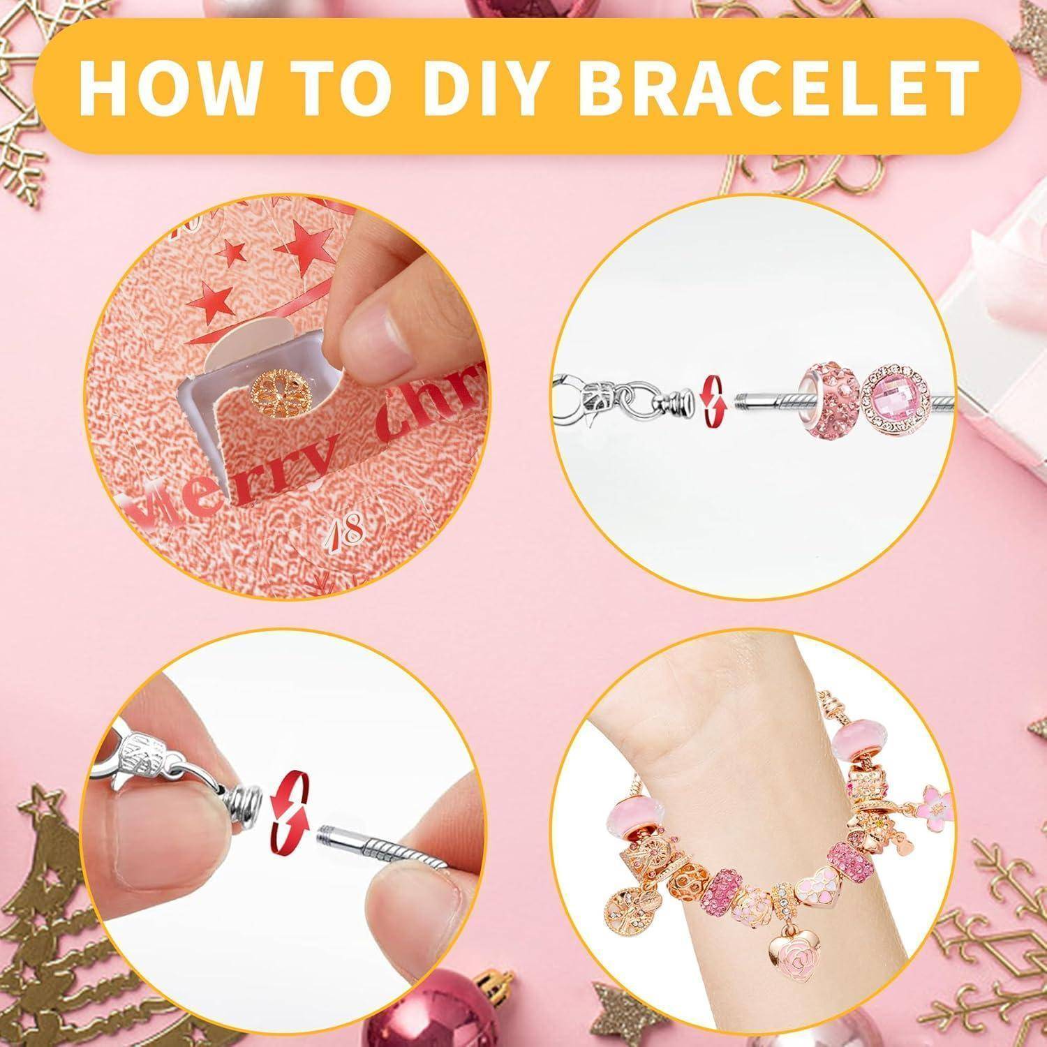 Adventskalender 2024 Mädchen Schmuck DIY Bastelset 24 Türchen Charms