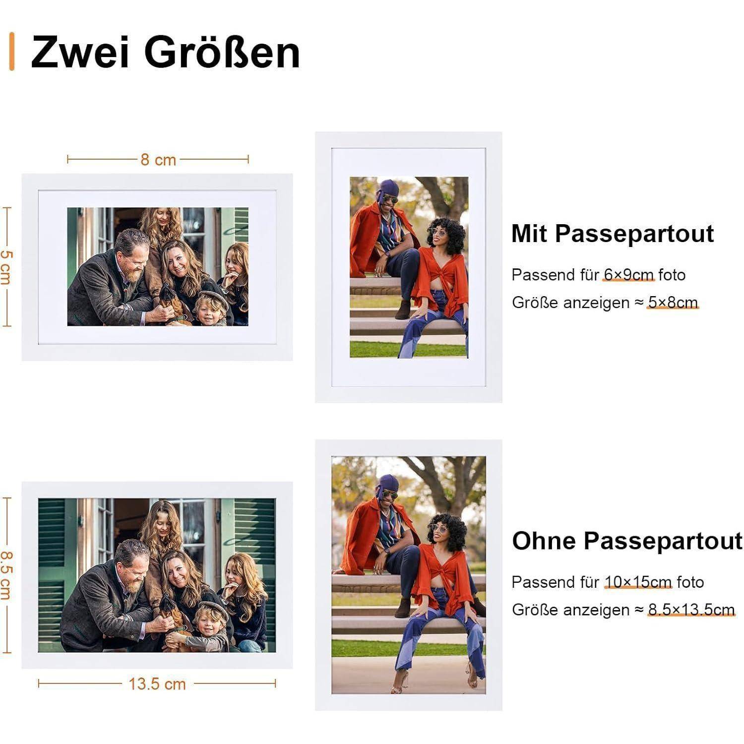 Bilderrahmen mit Abbildungen von Menschen; ein Rahmen mit Passepartout misst 13,5 cm x 18,5 cm, ein anderer ohne Passepartout misst 10 x 15 cm; beschriftet mit 