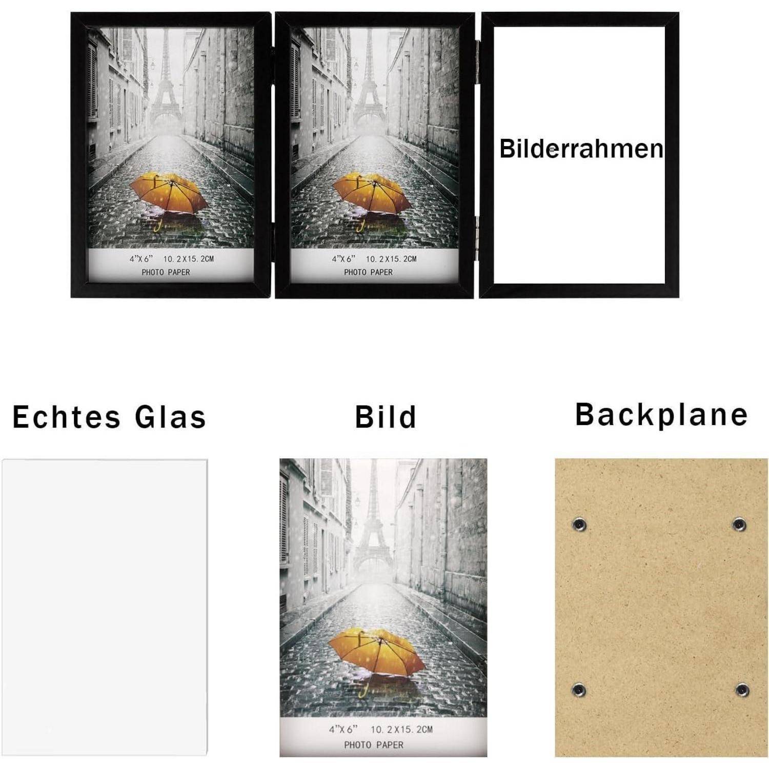 Bilderrahmen für 3 Fotos 10x15 cm Holz Glasfront Schwarz 10x15