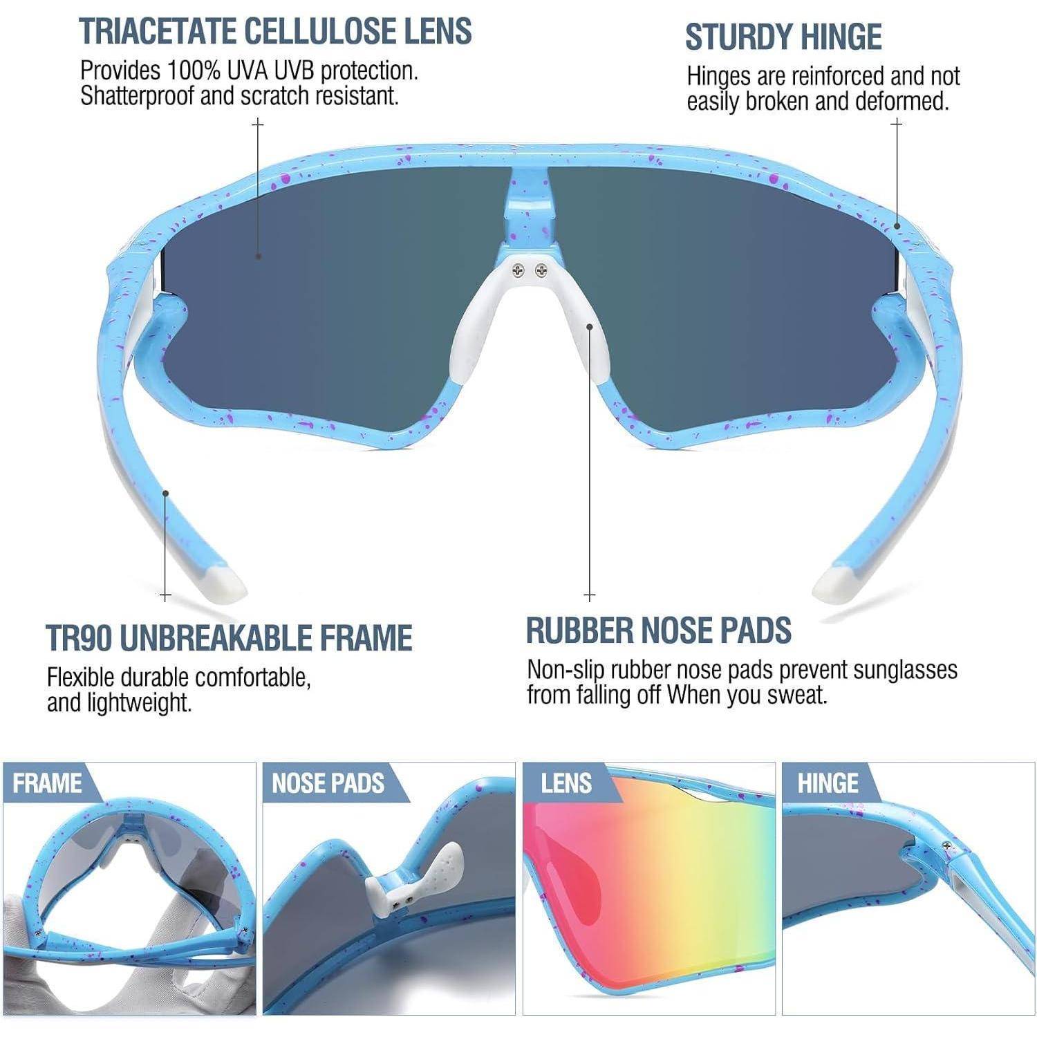 Highlights der Sonnenbrille: Triacetatcellulose-Linse bietet UV-Schutz; TR90 unzerbrechlicher Rahmen; robustes Scharnier; Gummi-Nasenpads.