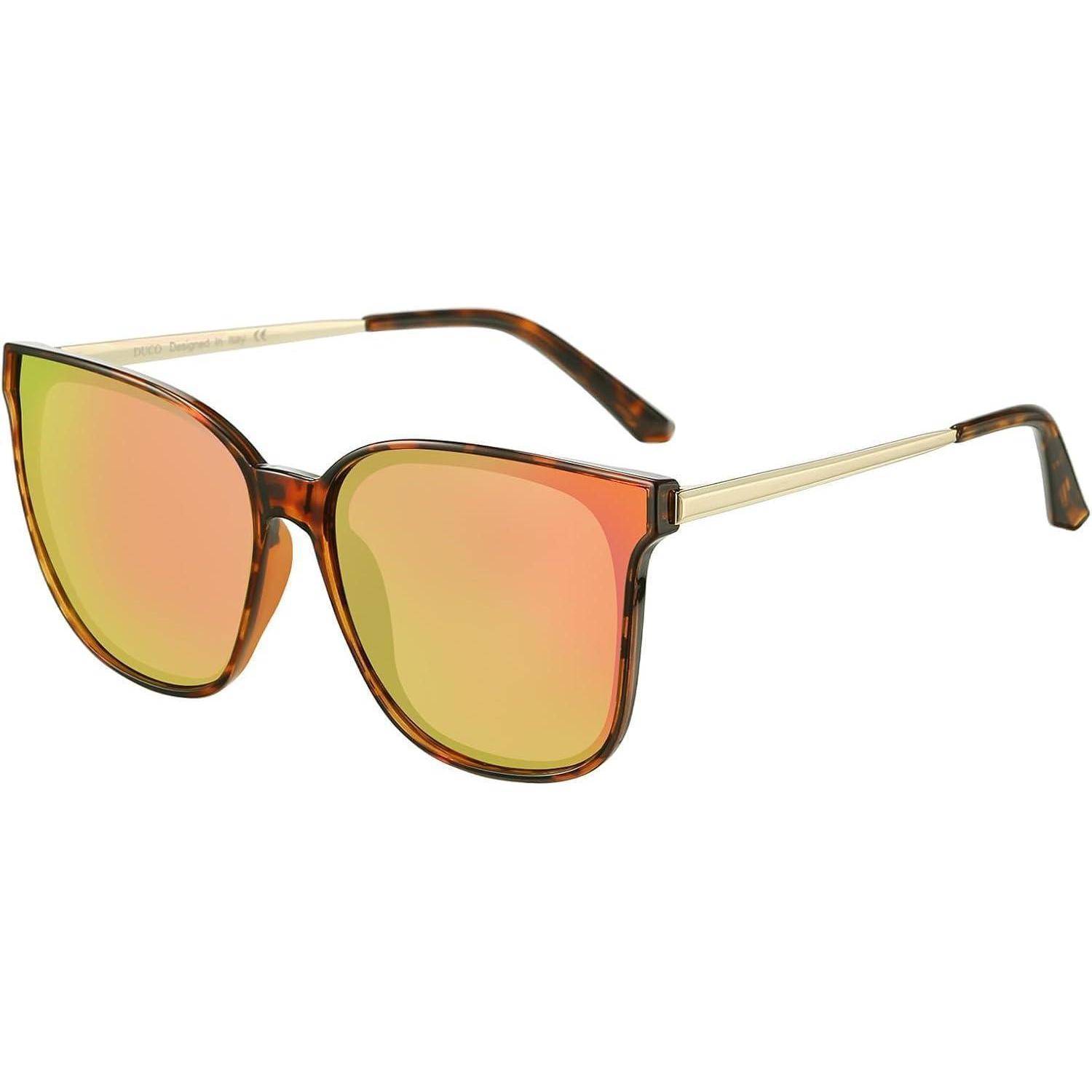 Sonnenbrille mit Schildpattrahmen und verspiegelten Golggläsern in einer vintage-inspirierten Katzenaugenform.