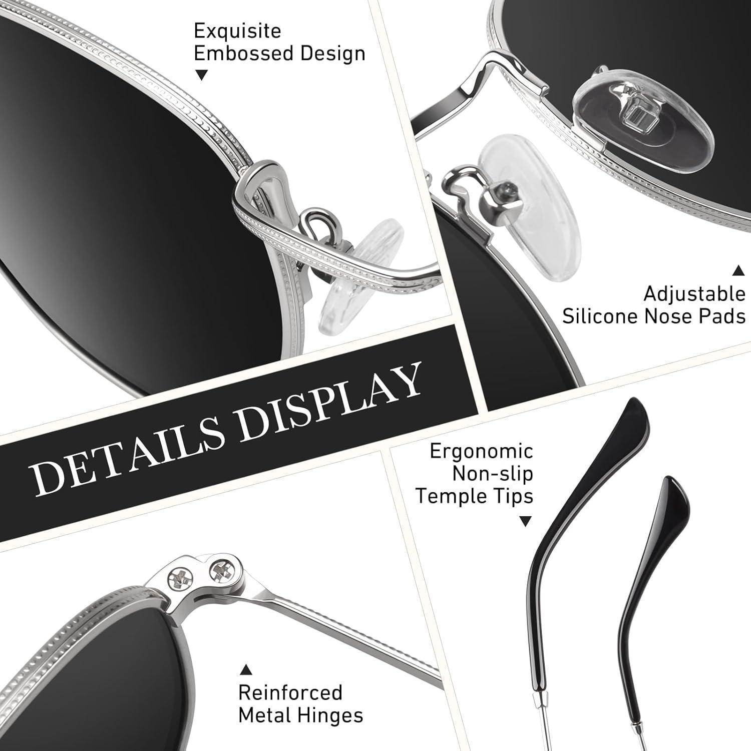 Sonnenbrille Detailbeschreibung: Exquisites geprägtes Design, verstärkte Metallscharniere, verstellbare Silikonnasenauflagen, ergonomische rutschfeste Bügel.