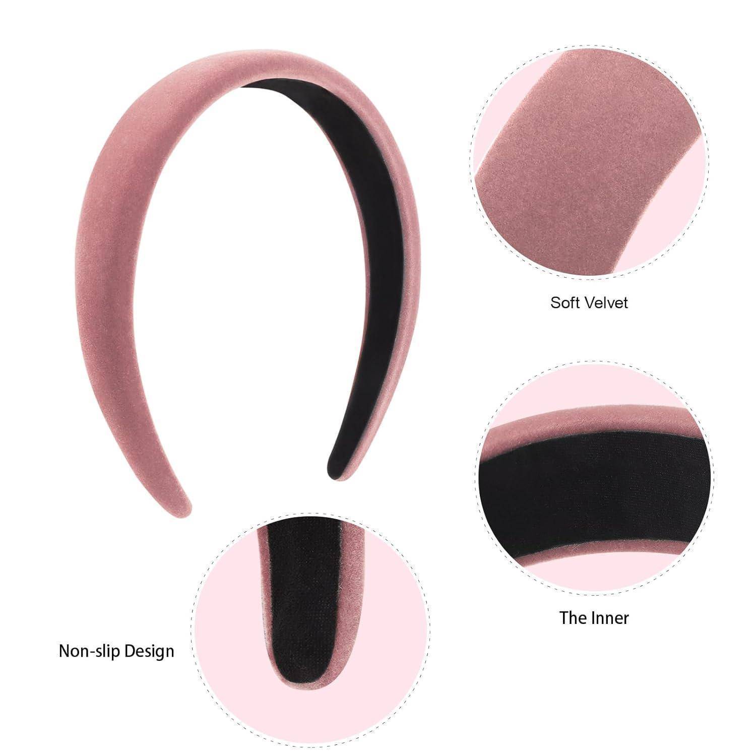 Rosa Stirnband mit weicher Samttextur, rutschfester Konstruktion und schwarzem Innenfutter.