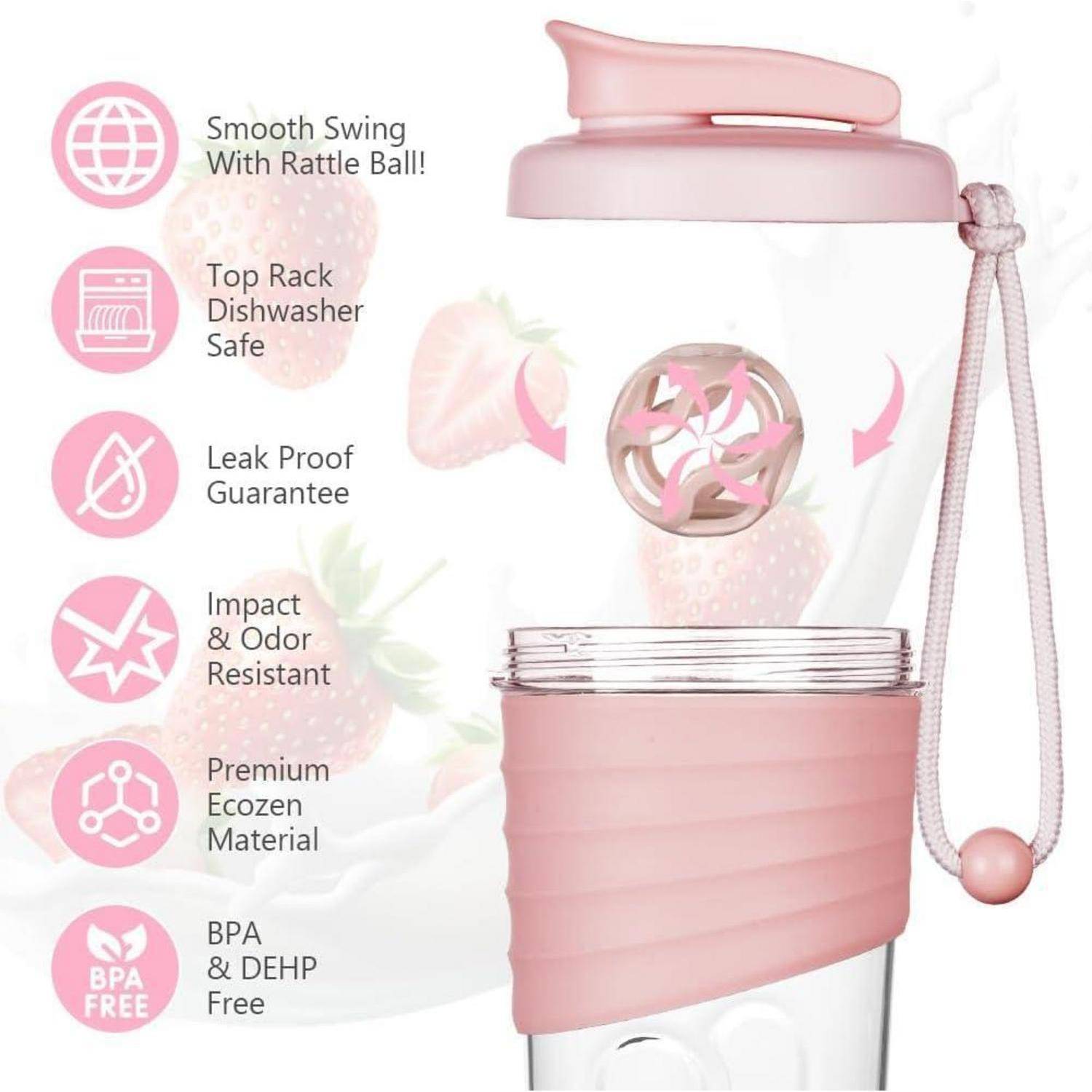 Rosa Wasserflasche mit einem glatten Schwenkdeckel, spülmaschinenfest im oberen Korb, auslaufsicher, stoßfest, Premium-Ecozen-Material, frei von BPA & DEHP.