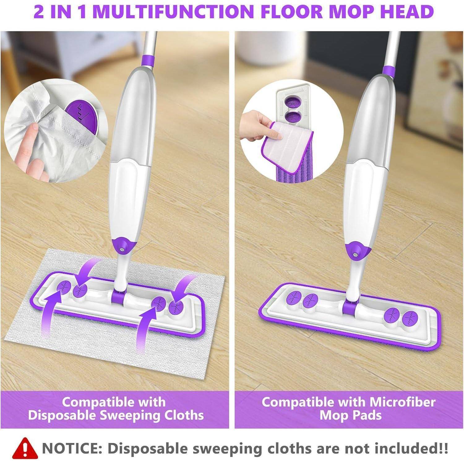 2-in-1 Multifunktions-Bodenwischer-Kopf: Kompatibel mit Einweg-Reinigungstüchern und Mikrofaser-Mopp-Pads.