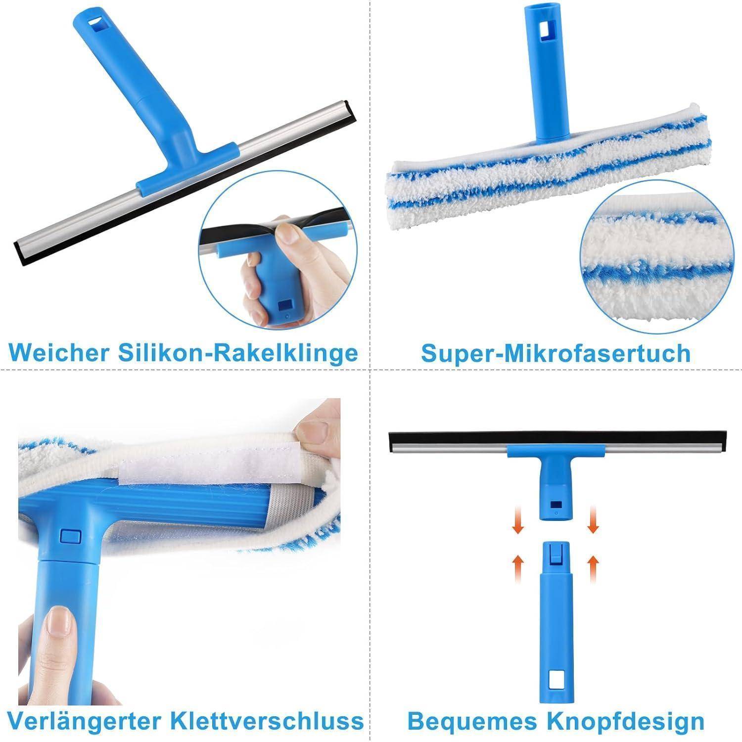 Abzieher mit weicher Silikonklinge und hochwertigem Mikrofasertuch. Eigenschaften: verlängerter Klettverschluss, praktische Knopfgestaltung.