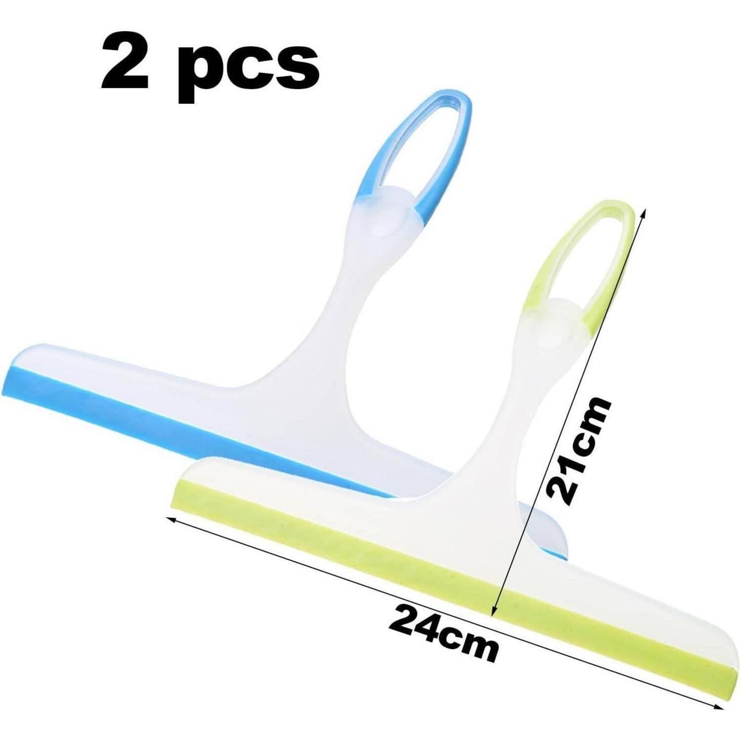 2 Stück Fensterschieber in Blau und Grün dargestellt. Jeder Schieber ist 24 cm breit und 21 cm hoch, zum Reinigen von Oberflächen konzipiert.