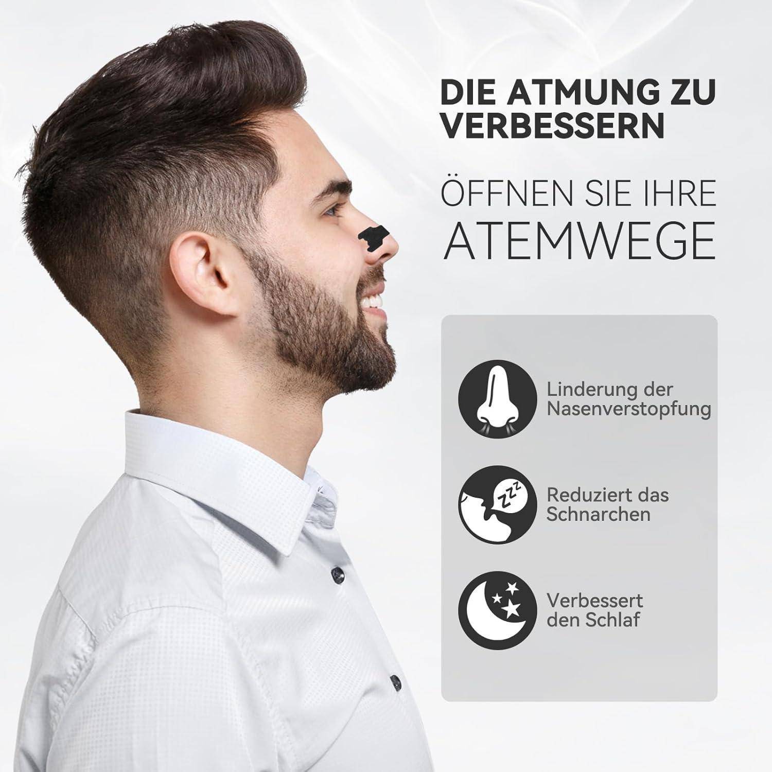 Ein Mann mit Nasenstreifen lächelt. Text liest sich: 