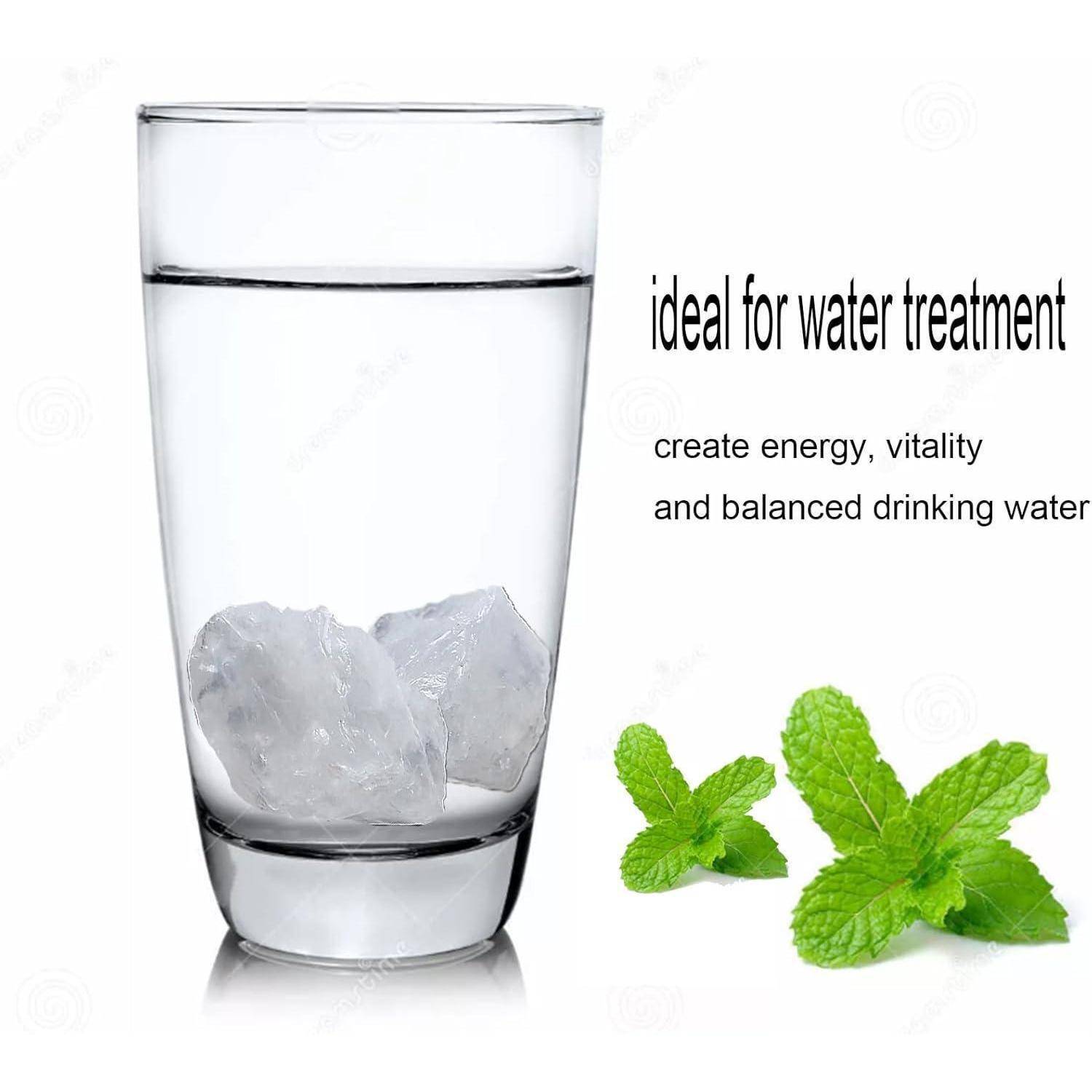 Ein Glas Wasser mit Eiswürfeln und Minzblättern, mit dem Text: 