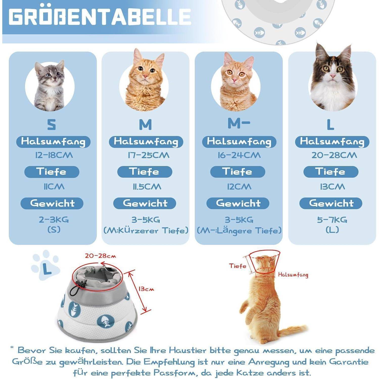 Halskrause Katze Hunde einstellbar weich Cone L (Hals: 20-28cm) Grau