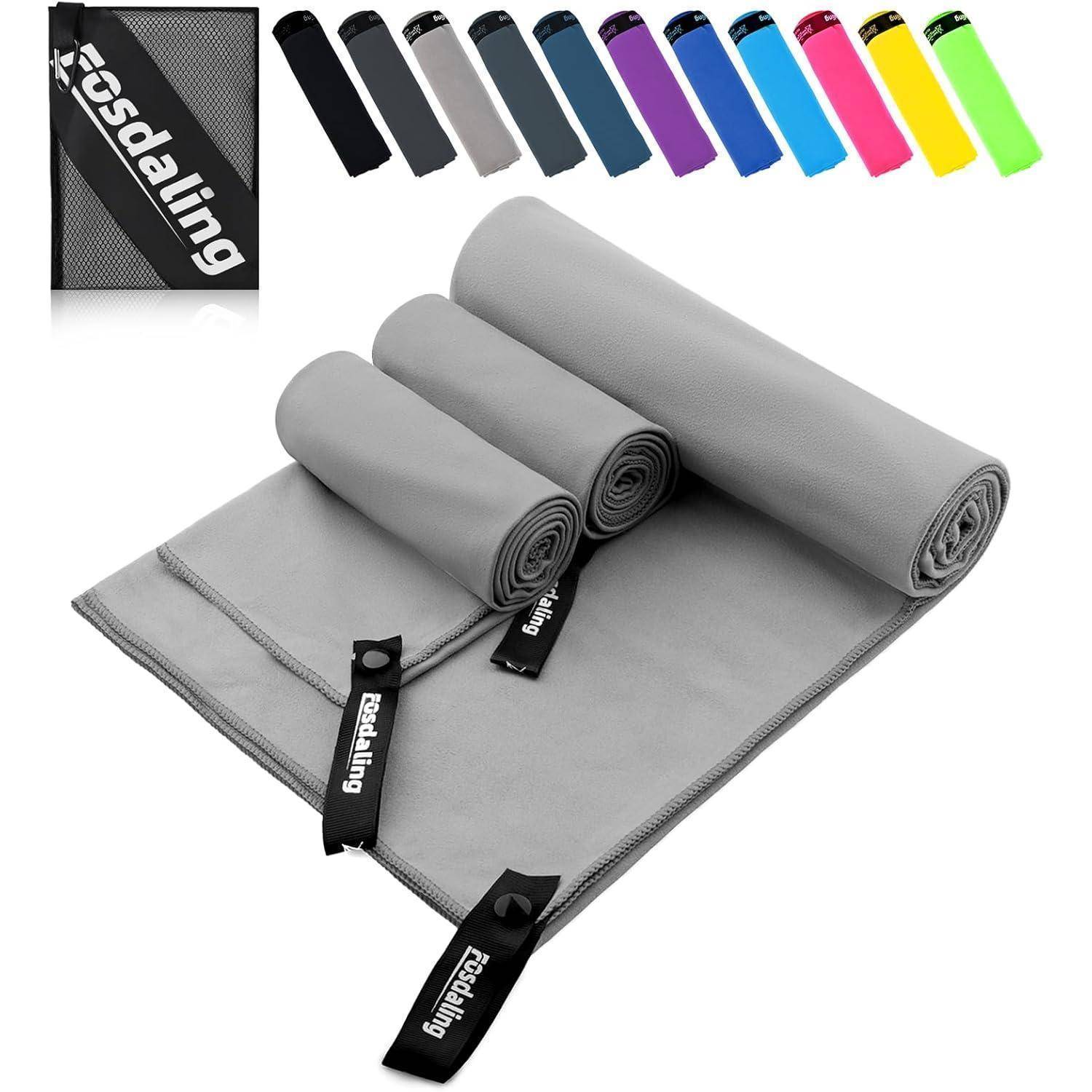 Handtuch Mikrofaser 3er 160x80cm 2x80x40cm schnelltrocknend Grau