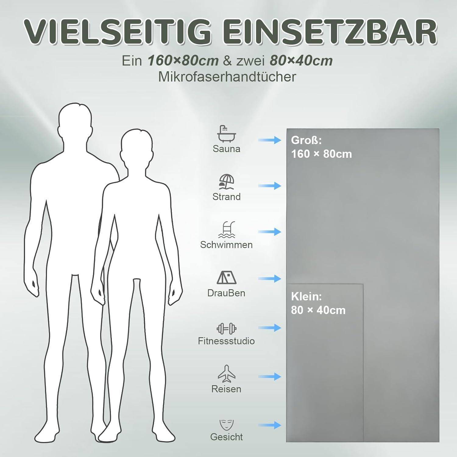 Handtuch Mikrofaser 3er 160x80cm 2x80x40cm schnelltrocknend Grau