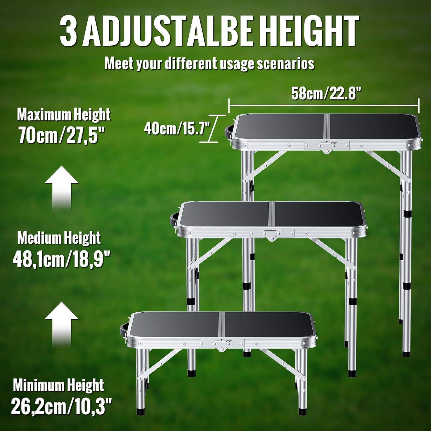 3 Höhenverstellbarer' Ständer mit Abmessungen: Maximum 70 cm/27,5