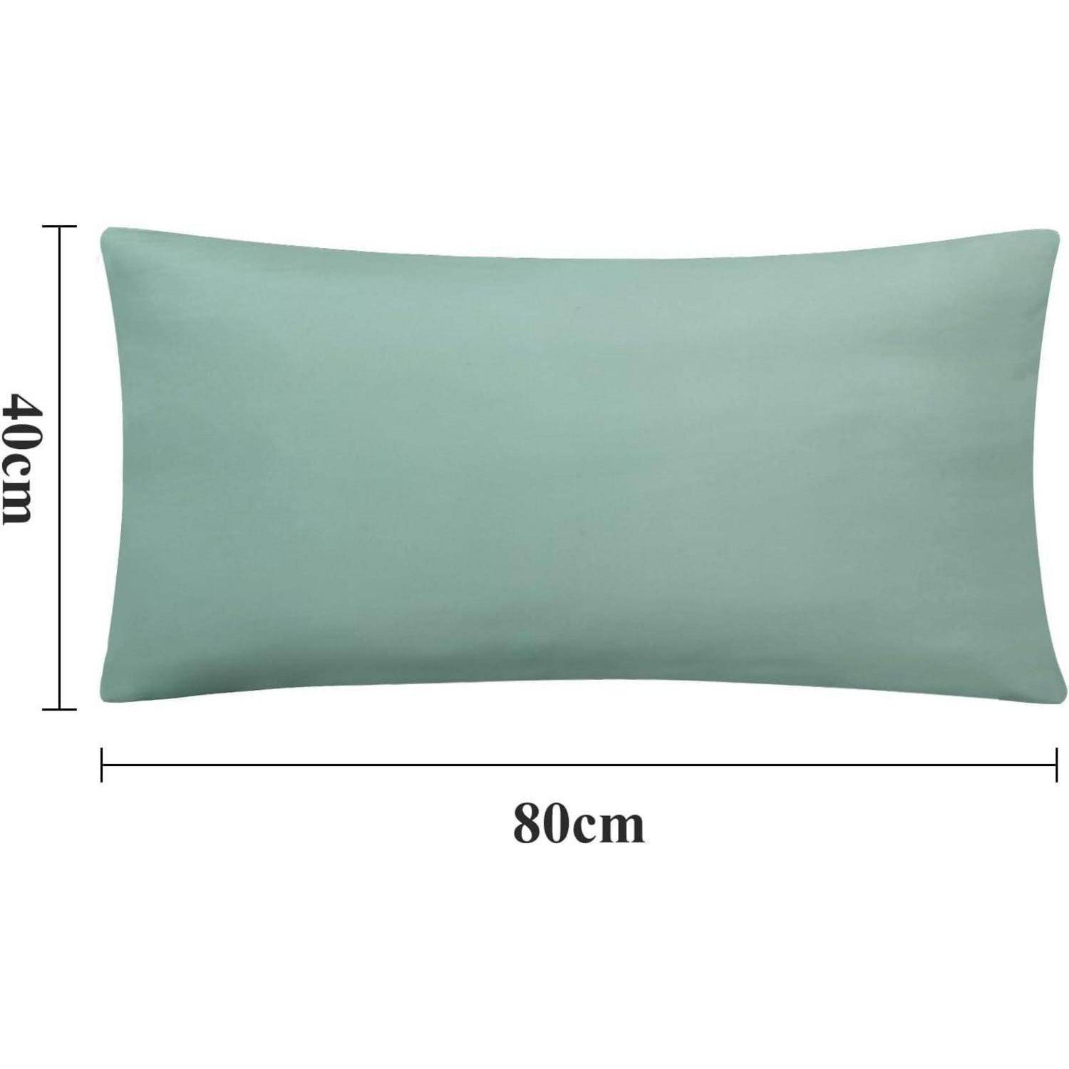 Ein rechteckiges Kissen mit Abmessungen, die mit 40 cm Höhe und 80 cm Breite gekennzeichnet sind. Das Kissen ist einfarbig und hellgrün.