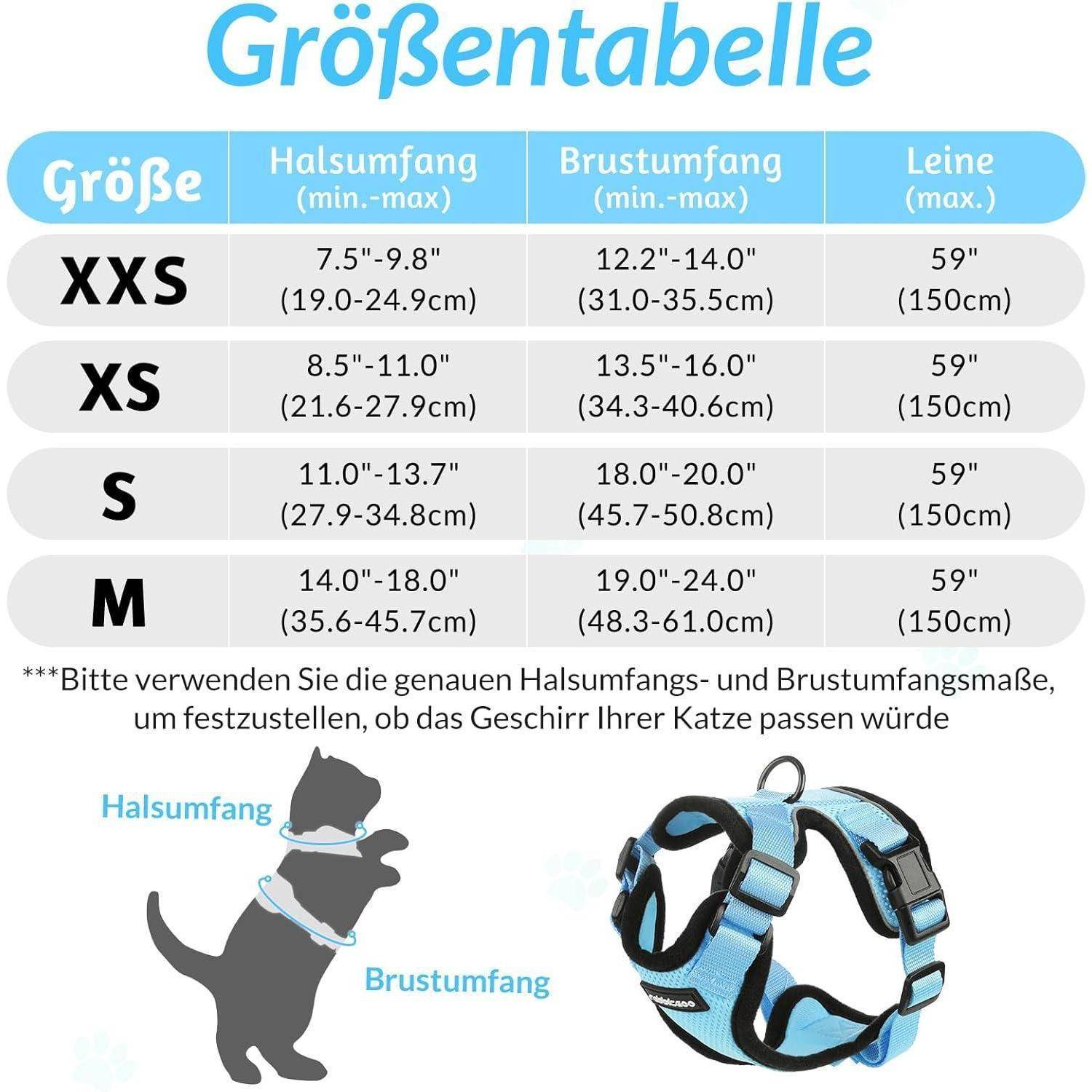rabbitgoo Katzengeschirr mit Leine Softgeschirr für Katze Brustgeschirr Cat Harness Katzengarnitur Ausbruchsicher Verstellbar Katzenweste Hellblau