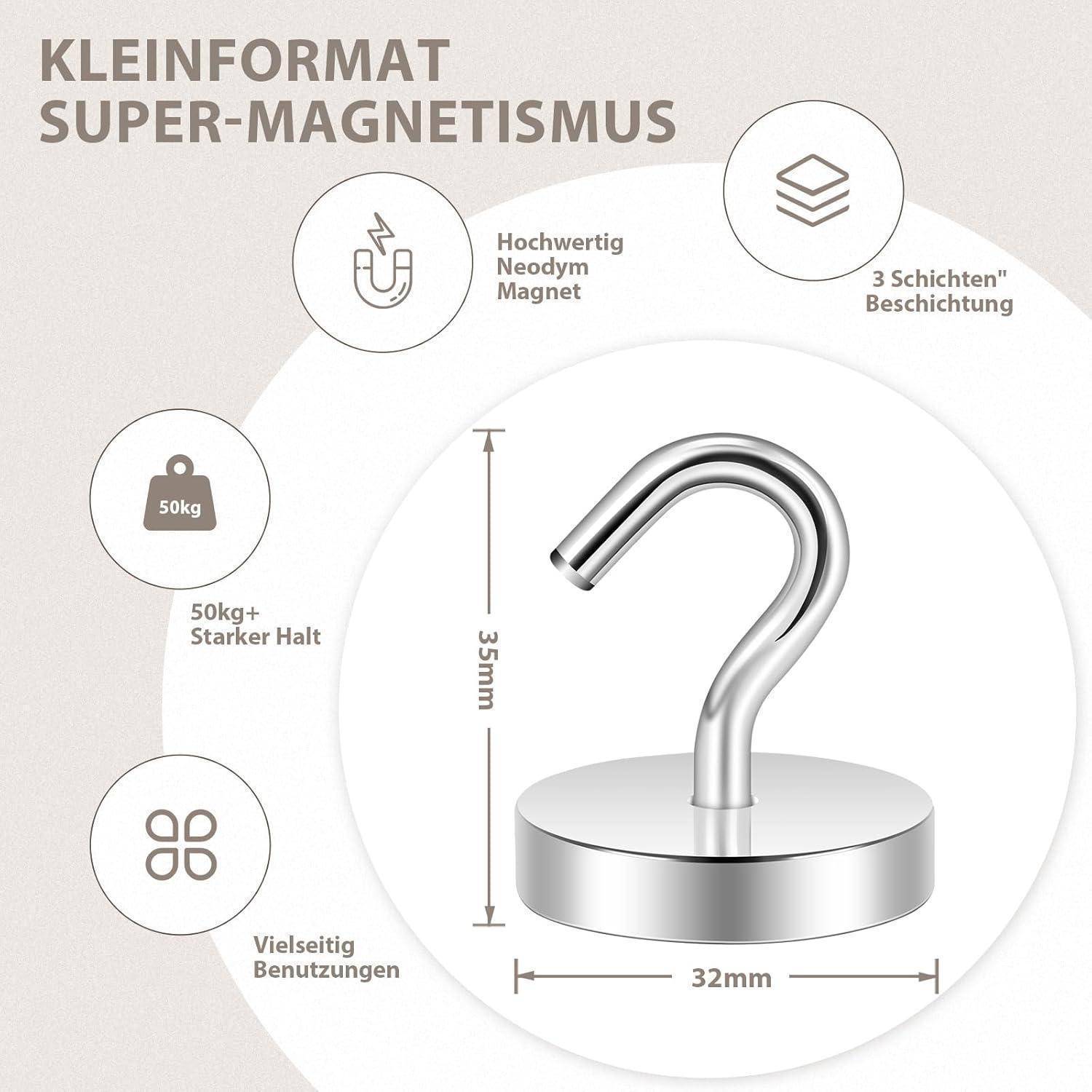 Kleinformat Super-Magnetismus': Starker Neodym-Magnet hält 50 kg. Kompaktes Design, vielseitige Verwendung. 32 mm Basis, 35 mm Höhe.