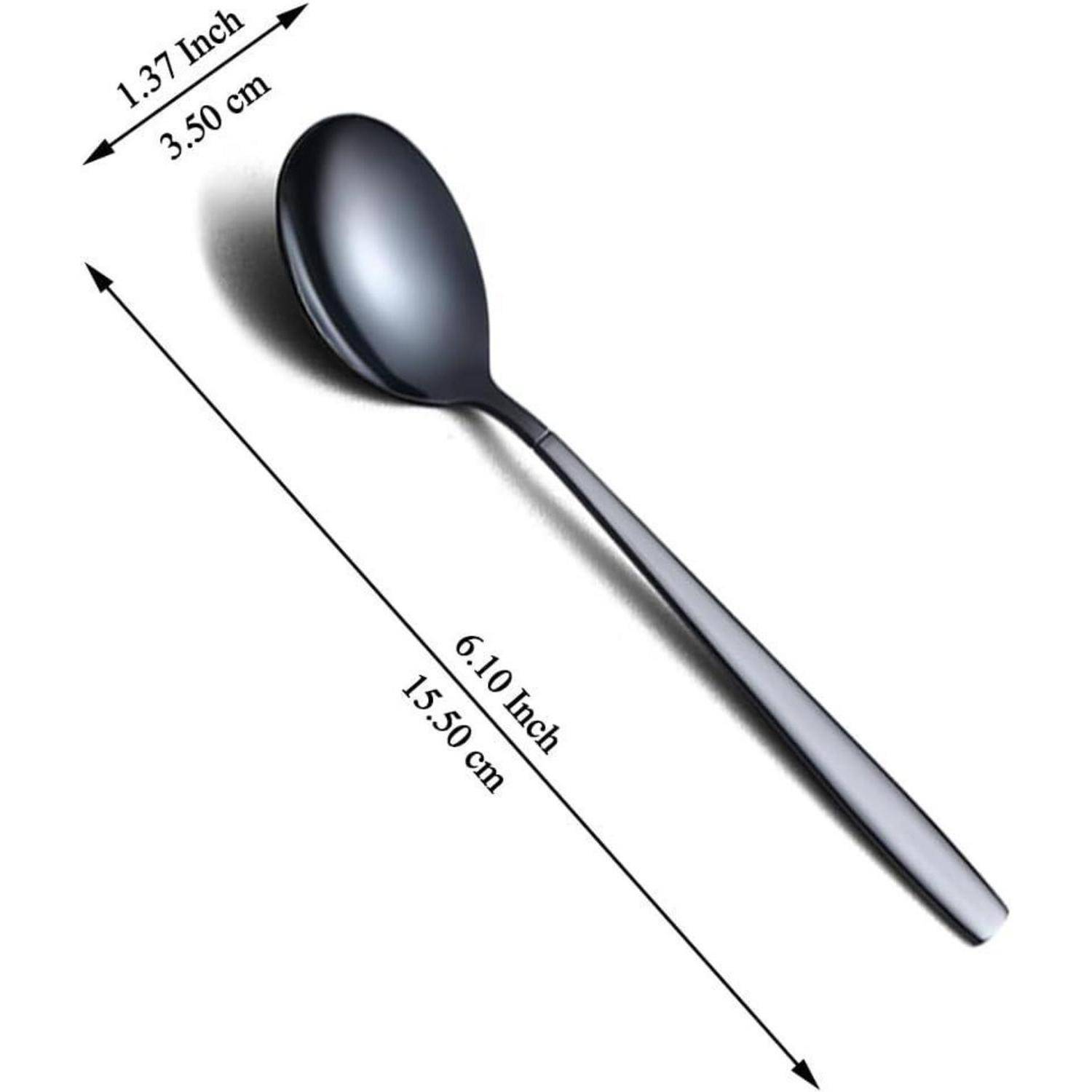 Ein silberner Löffel mit Abmessungen: Länge 6,10 Zoll (15,50 cm) und Breite 1,37 Zoll (3,50 cm).
