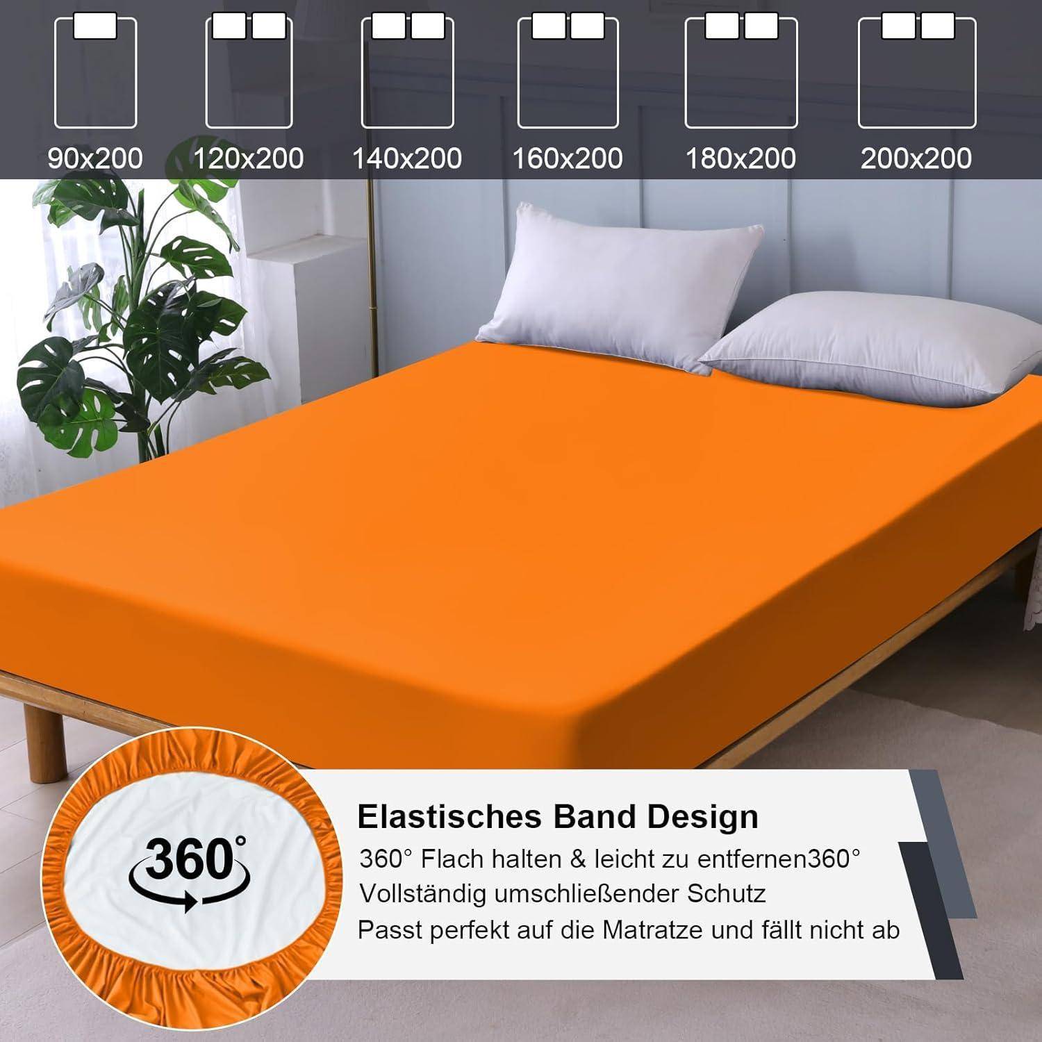 Elastisches Spannbetttuch für ein Bett, erhältlich in verschiedenen Größen von 90x200 bis 200x200. Es verfügt über einen 360-Grad-Rundum-Gummizug.