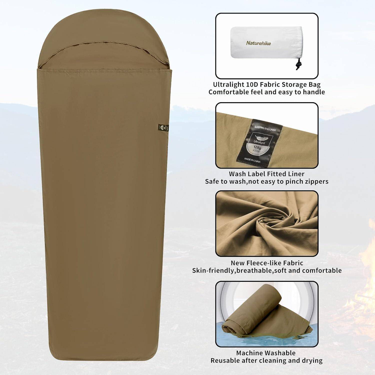 Schlafsack mit ultraleichter Aufbewahrungstasche, passgenauem Innenfutter, fleeceartigem Stoff für Komfort und maschinenwaschbarer Eigenschaft für einfache Pflege.