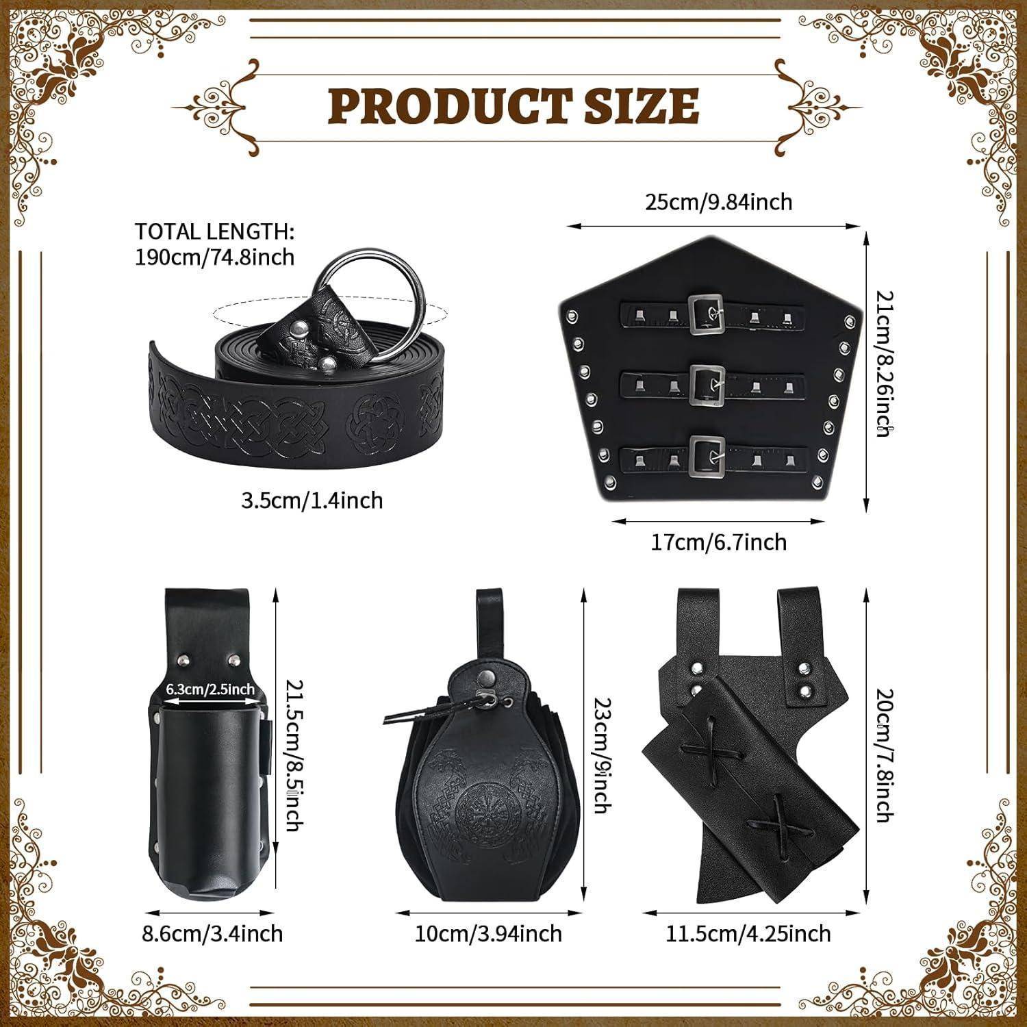 Mittelalter Accessoires Herren 6tlg Gürtel Armschützer Schwarz