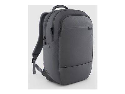 Ein schlanker, grauer Rucksack mit mehreren Fächern und verstellbaren Trägern, konzipiert für Reisen oder den täglichen Gebrauch.