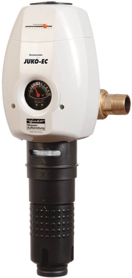 Ein Wasserdruckmessgerät mit einer Messingverschraubung, das einen Zifferblatt zur Ablesung des Drucks zeigt. Die Beschriftung lautet 