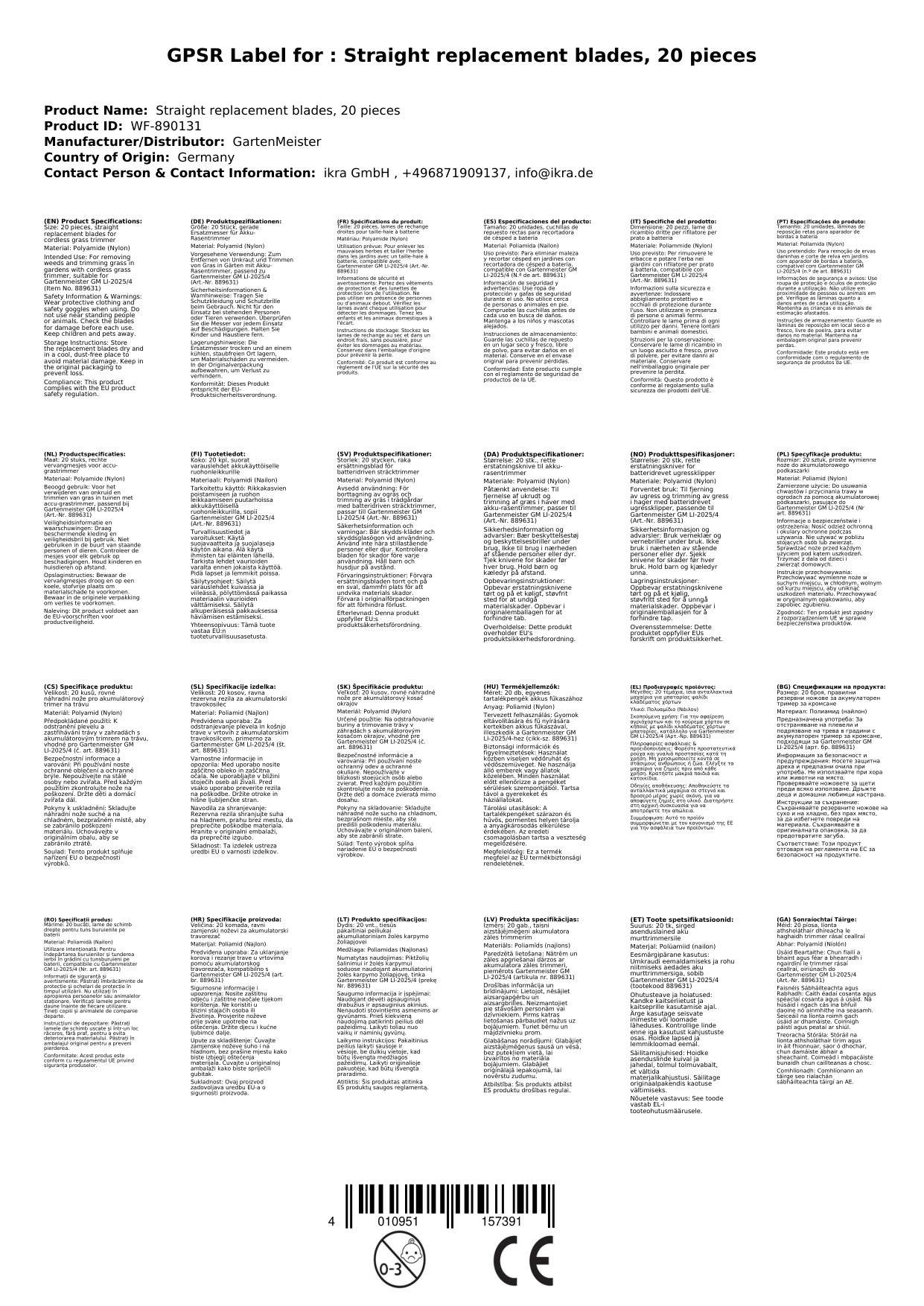 Ersatzmesser gerade, 20 Stück