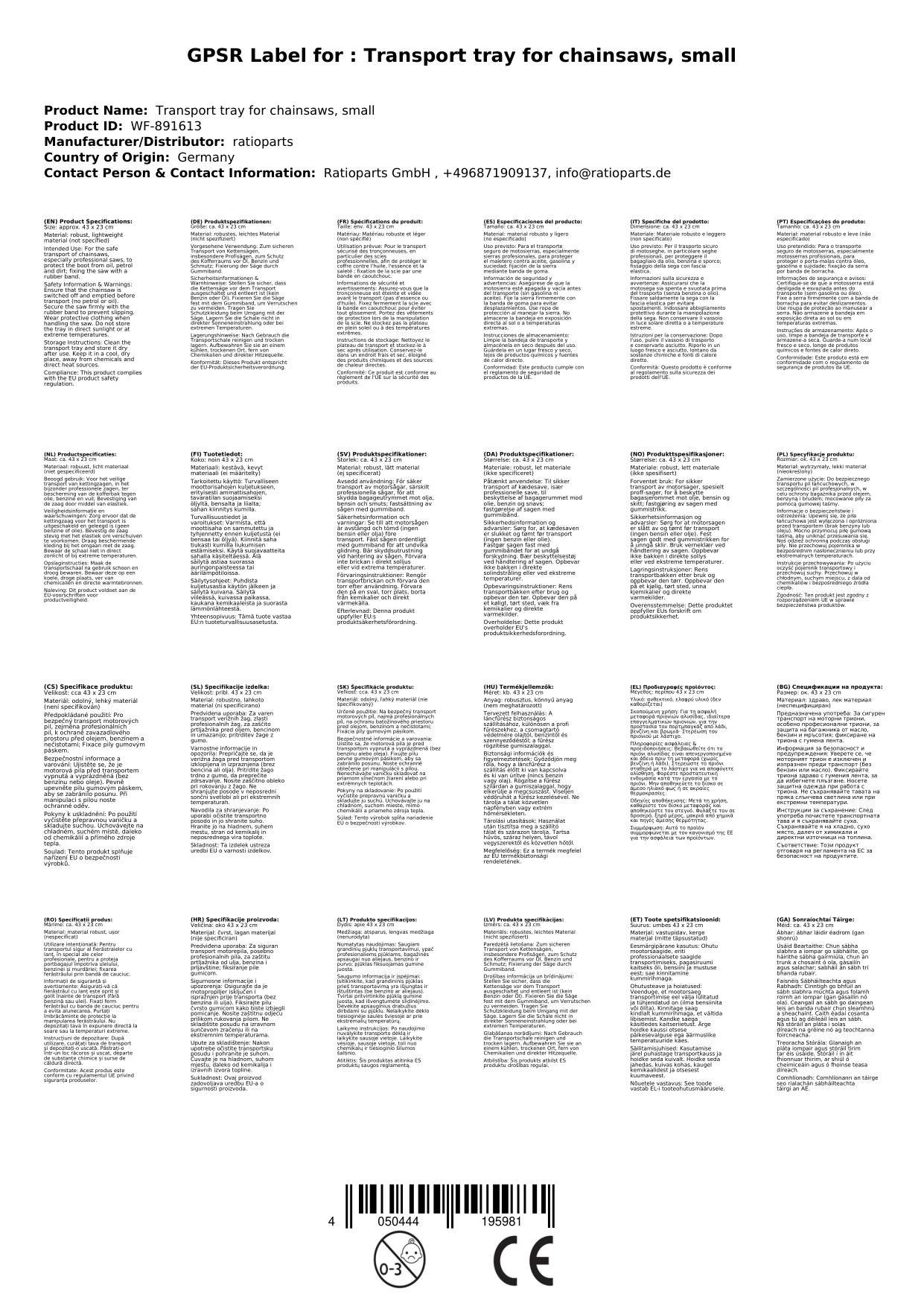 Transportschale für Kettensägen, klein