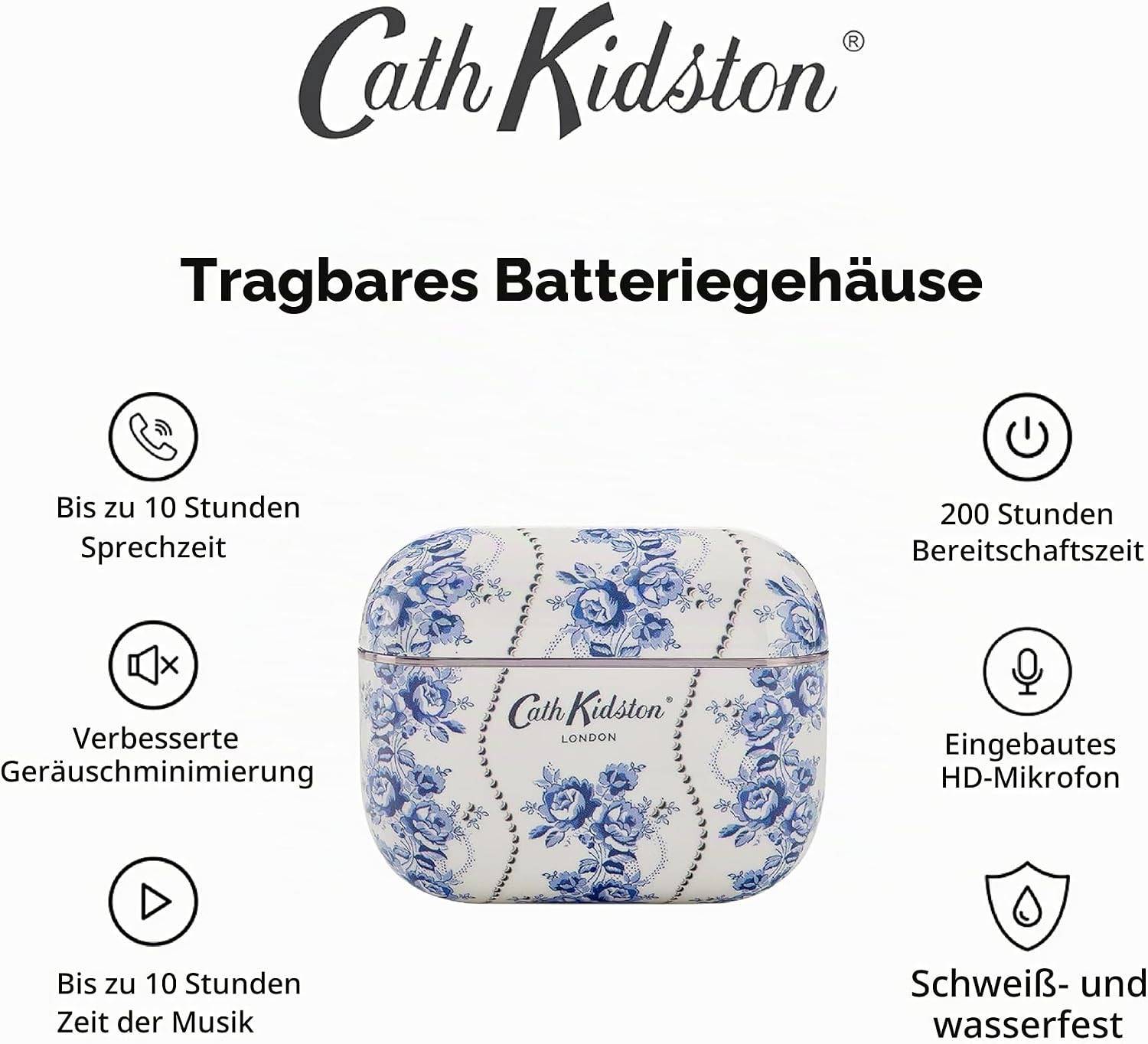 Cath Kidston Kabellose Ohrhörer Bluetooth TWS 5.3 für iPhone & Android ENC - Floral Blau