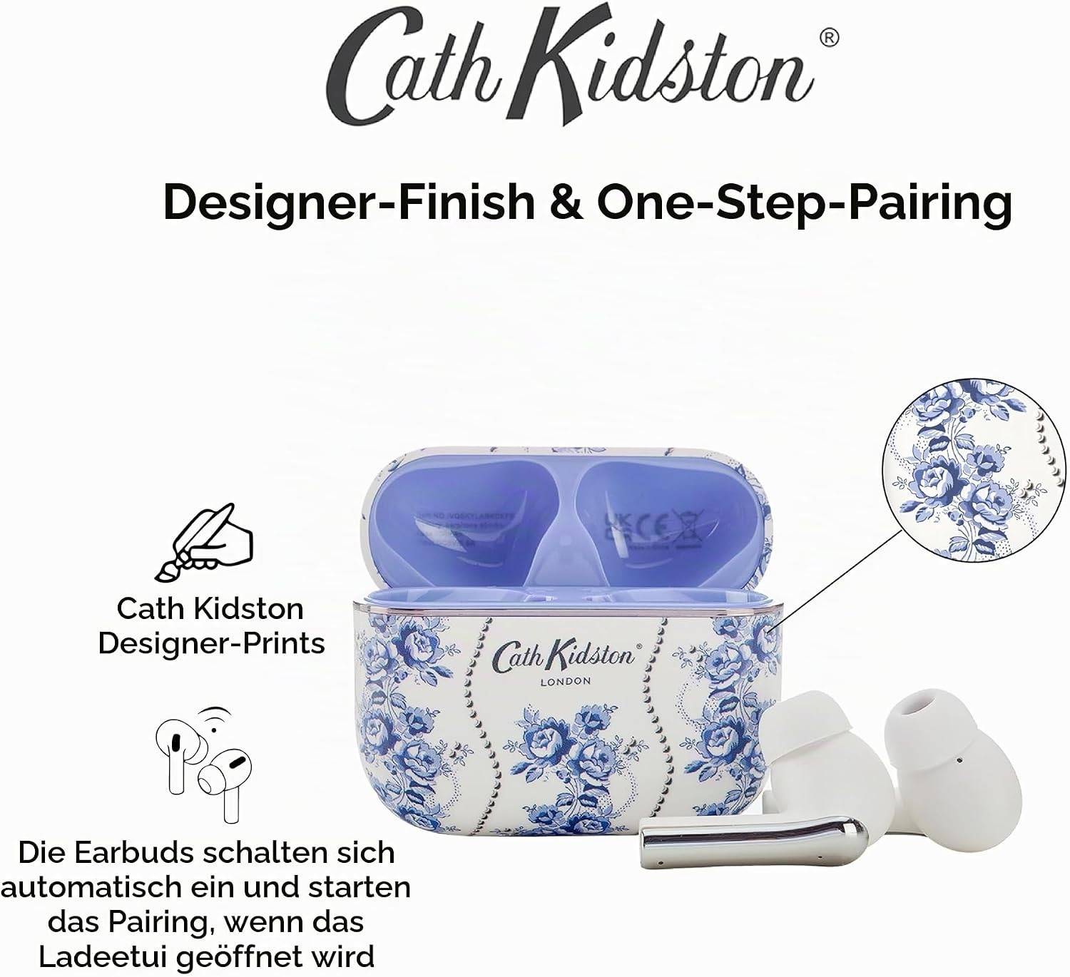 Cath Kidston Kabellose Ohrhörer Bluetooth TWS 5.3 für iPhone & Android ENC - Floral Blau