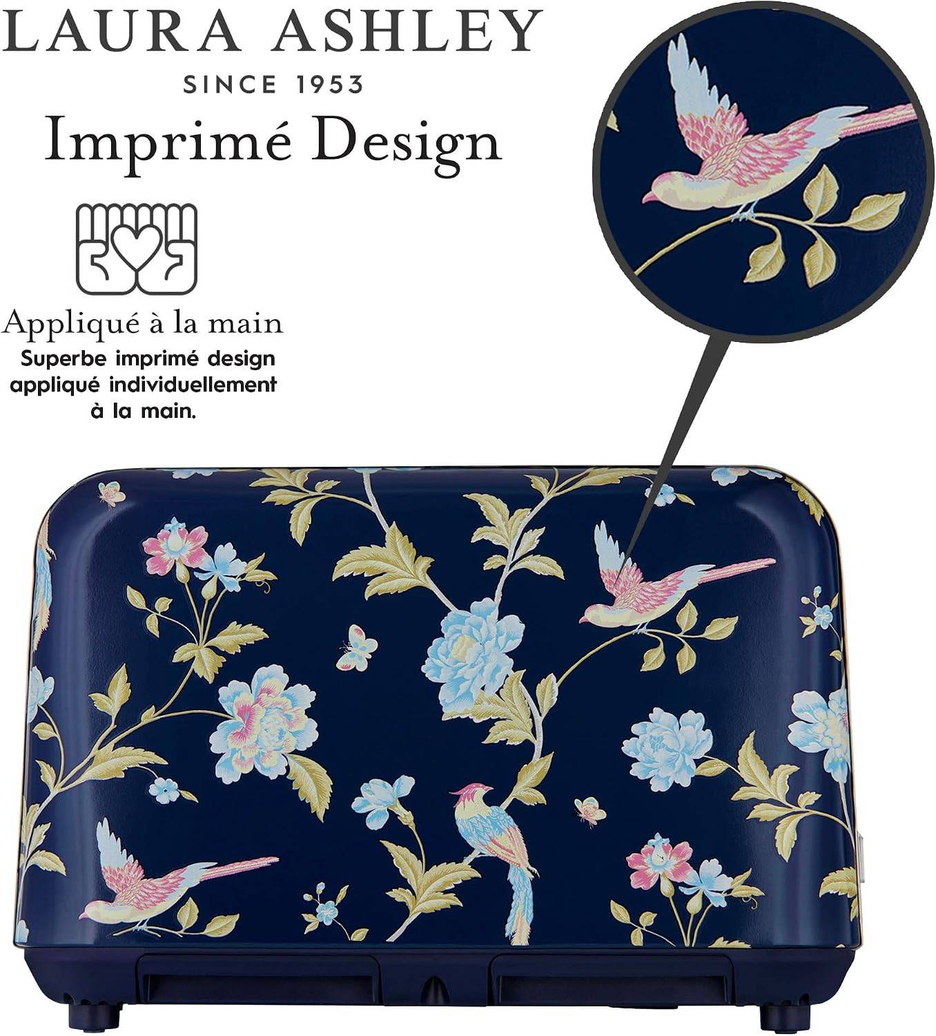 Laura Ashley – 4-Scheiben-Toaster, 7 Stufen, Brötchenaufsatz, Auftaufunktion, einstellbarer Bräunungsgrad – Elveden Marine Design by VQ