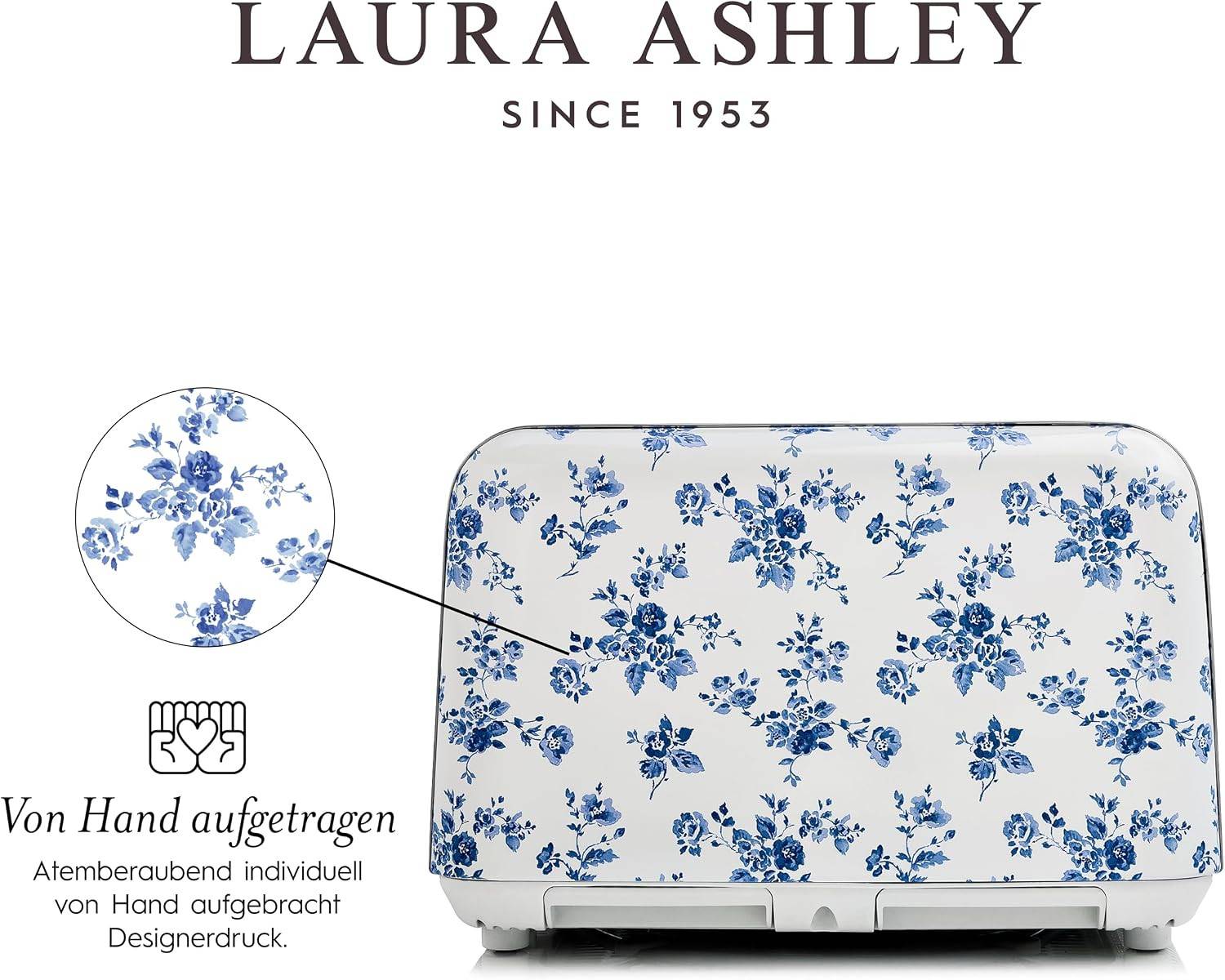 Laura Ashley – 4-Scheiben-Toaster, 7 Stufen, Brötchenaufsatz, Auftaufunktion, einstellbarer Bräunungsgrad – China Rose Design by VQ