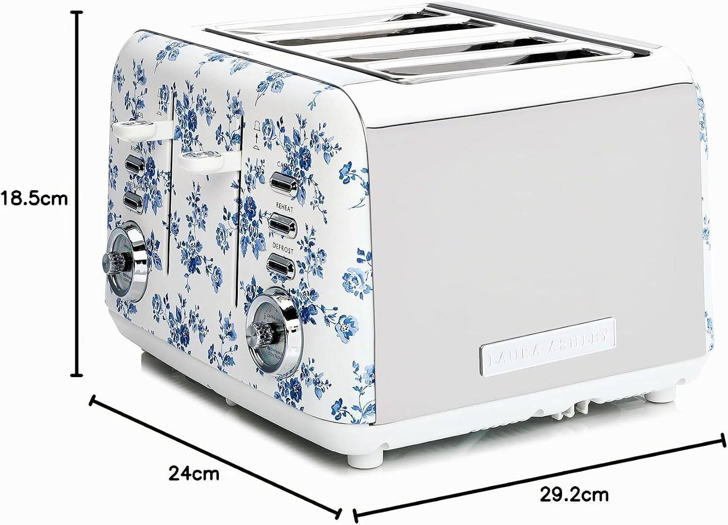Laura Ashley – 4-Scheiben-Toaster, 7 Stufen, Brötchenaufsatz, Auftaufunktion, einstellbarer Bräunungsgrad – China Rose Design by VQ