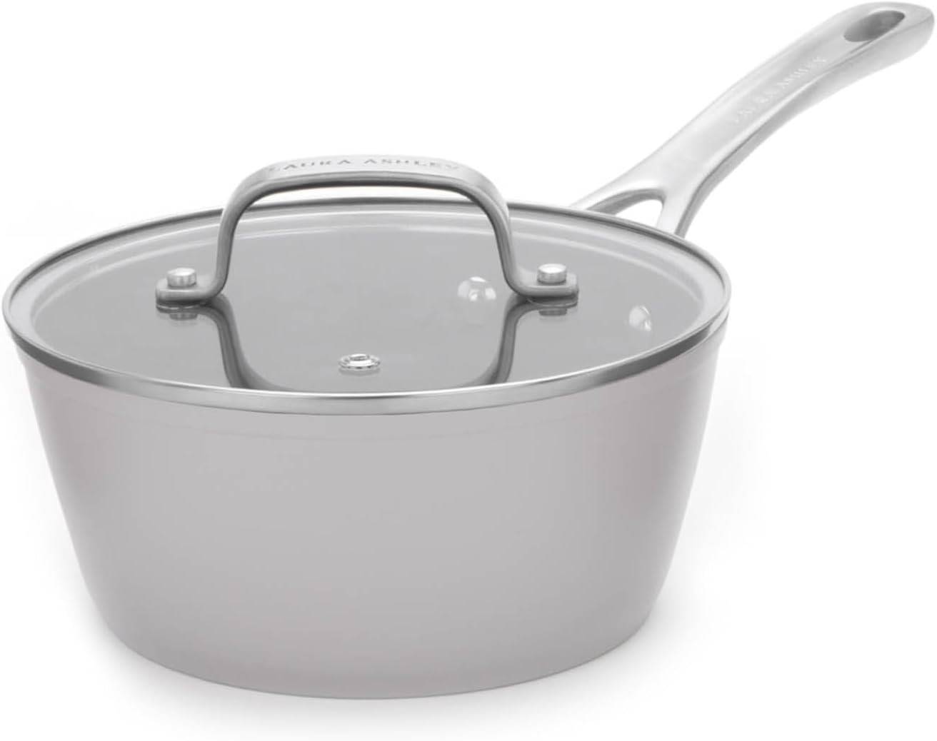 Laura Ashley Aluminium-Kochtopf (18 cm) mit Antihaftbeschichtung & Glasdeckel – PFOA-frei, induktionsgeeignet, Dark Dove Grey (Pendeford)