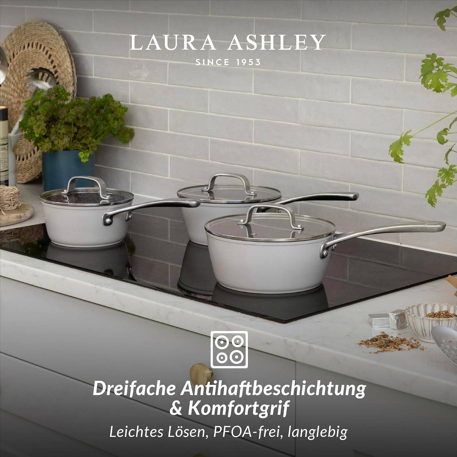 Laura Ashley Aluminium-Kochtopf (18 cm) mit Antihaftbeschichtung & Glasdeckel – PFOA-frei, induktionsgeeignet, Dark Dove Grey (Pendeford)