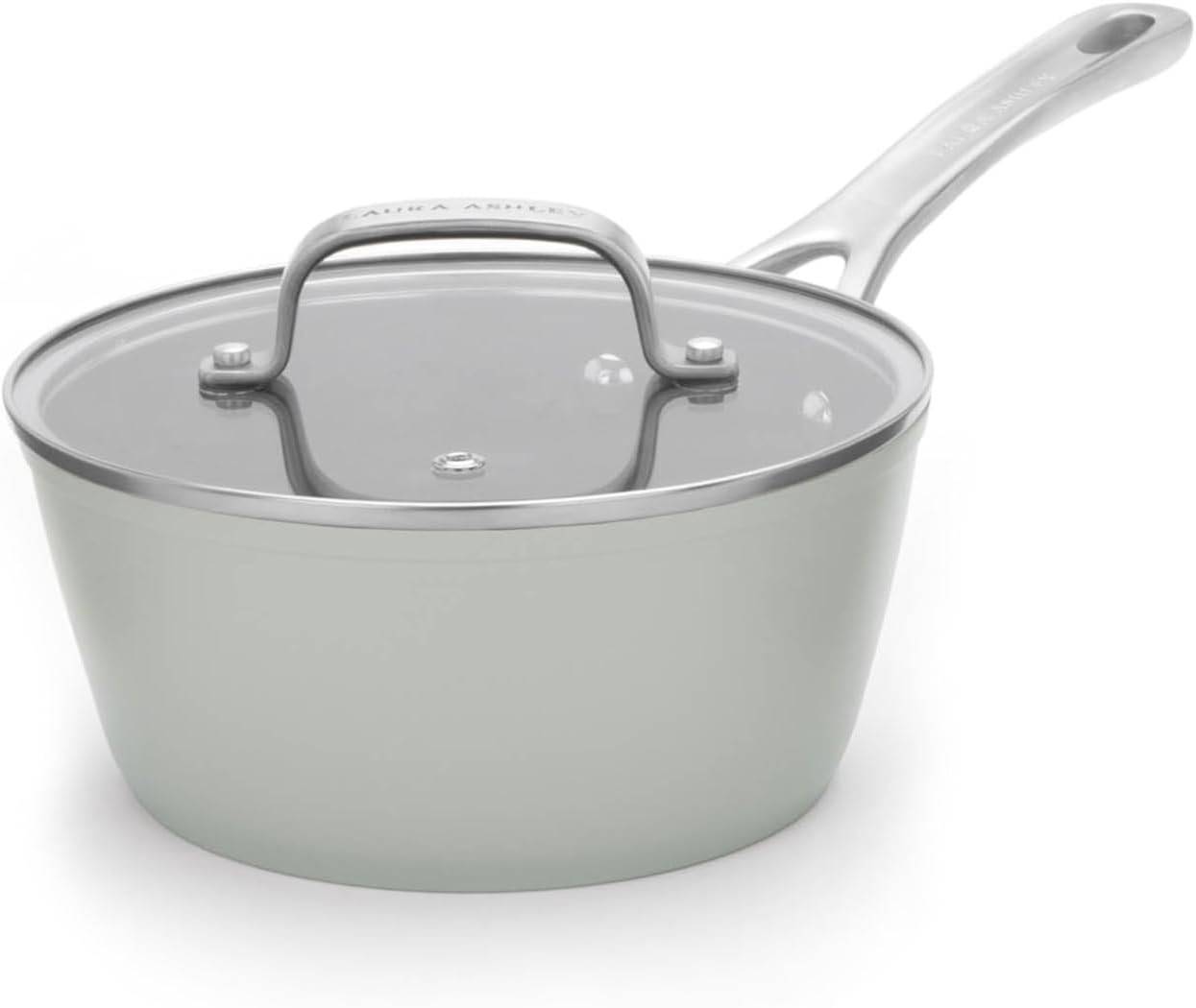 Laura Ashley Aluminium-Kochtopf (18 cm) mit Antihaftbeschichtung & Glasdeckel – PFOA-frei, induktionsgeeignet, Sage Leaf (Pendeford)