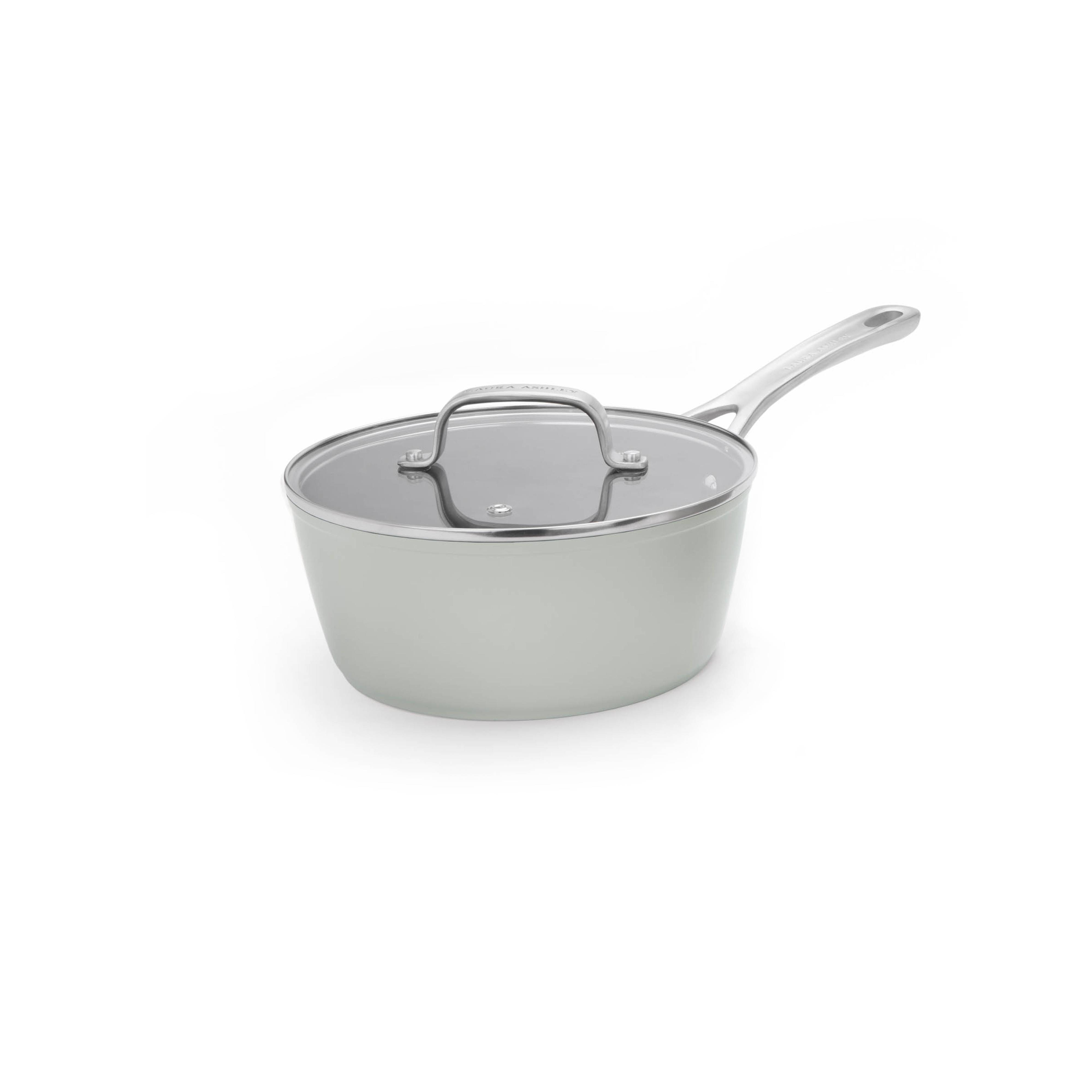 Laura Ashley Aluminium-Kochtopf (20 cm) mit Antihaftbeschichtung & Glasdeckel – PFOA-frei, induktionsgeeignet, Sage Leaf (Pendeford)