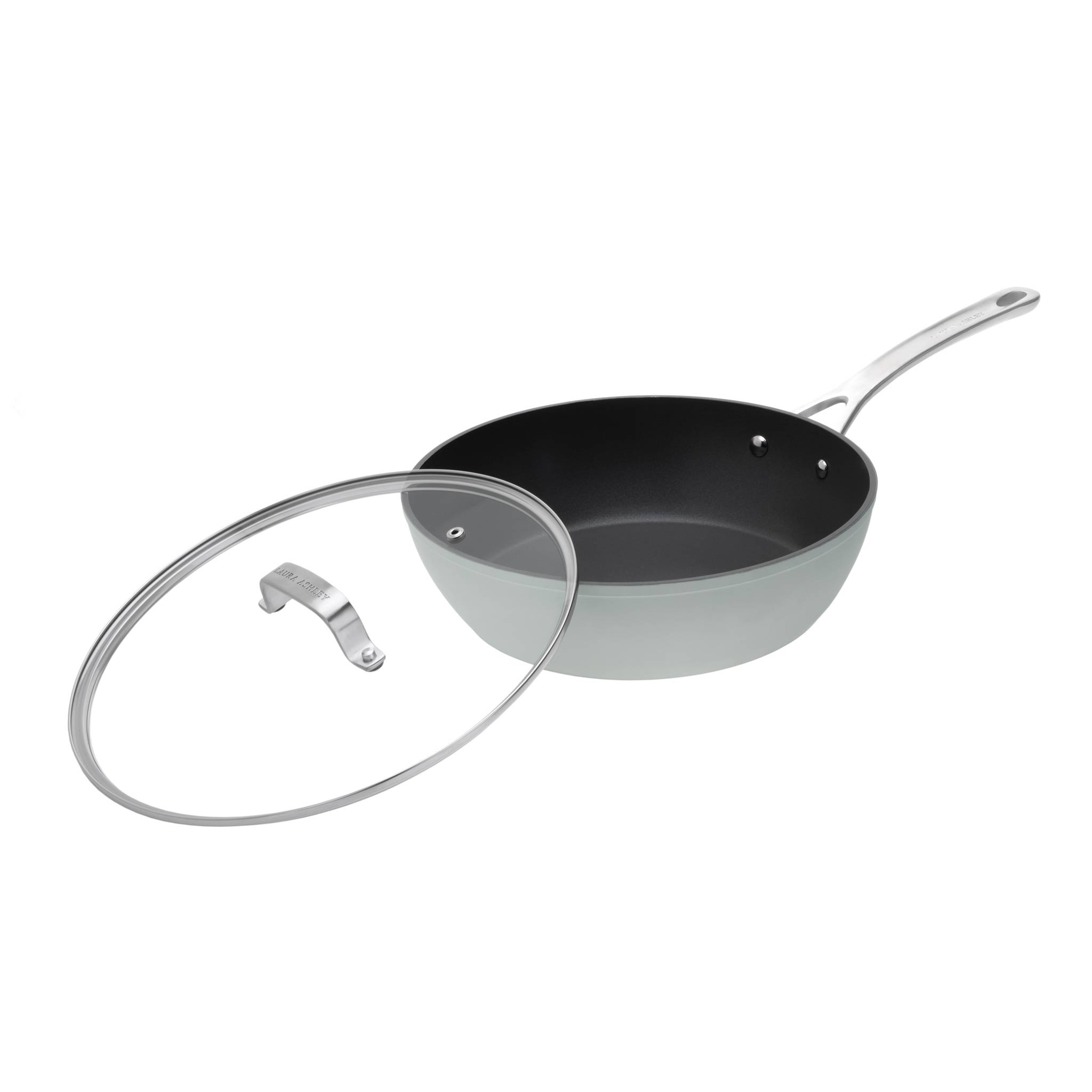 Laura Ashley - (28 cm) Sauteuse, geschmiedetes Aluminium mit Antihaftbeschichtung und Glasdeckel, induktionsgeeignet - Salbeiblatt (Pendeford)