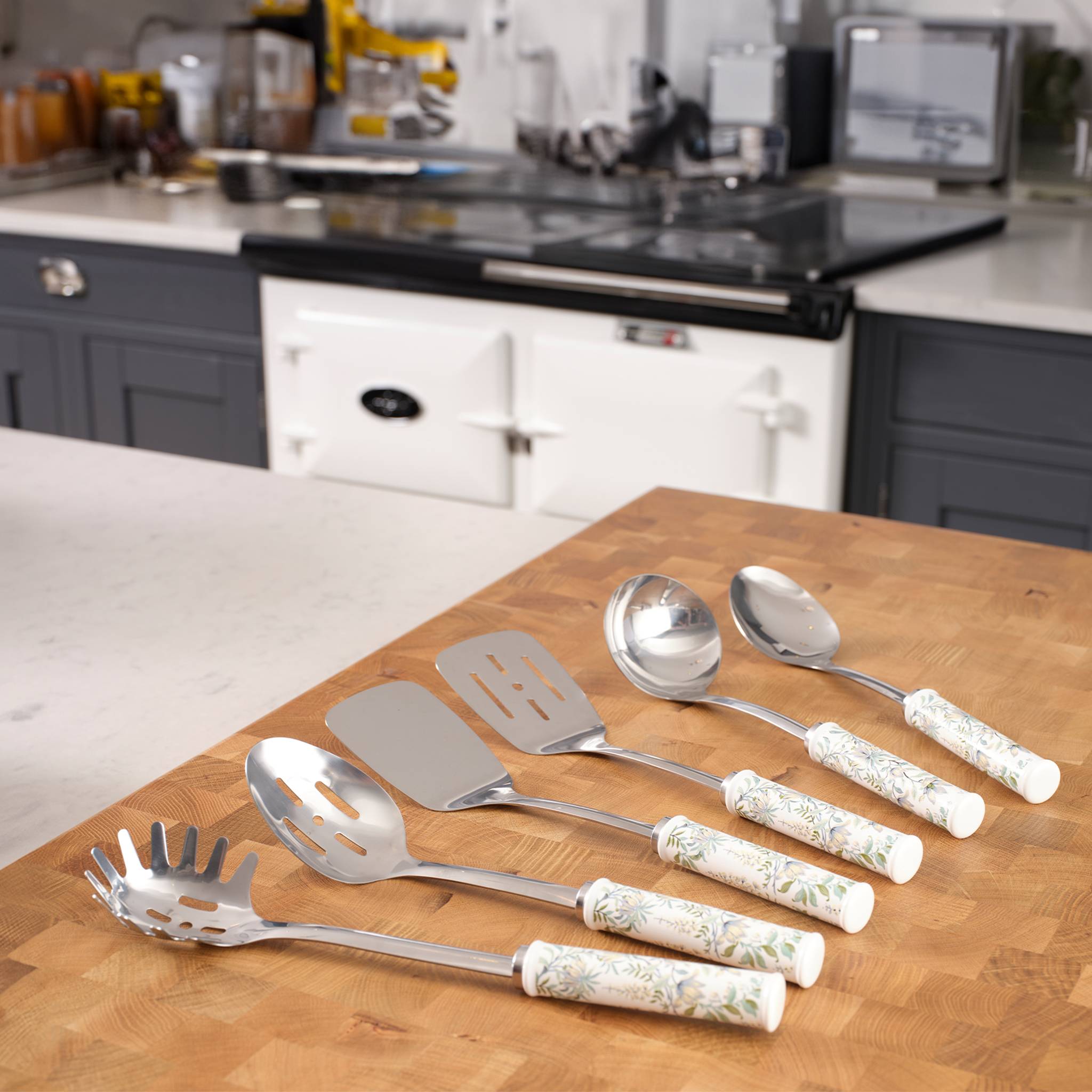 Laura Ashley – Küchenzubehör - Spaghettiheber aus Edelstahl mit Keramikgriff – Design Sage Parterre (Pendeford)