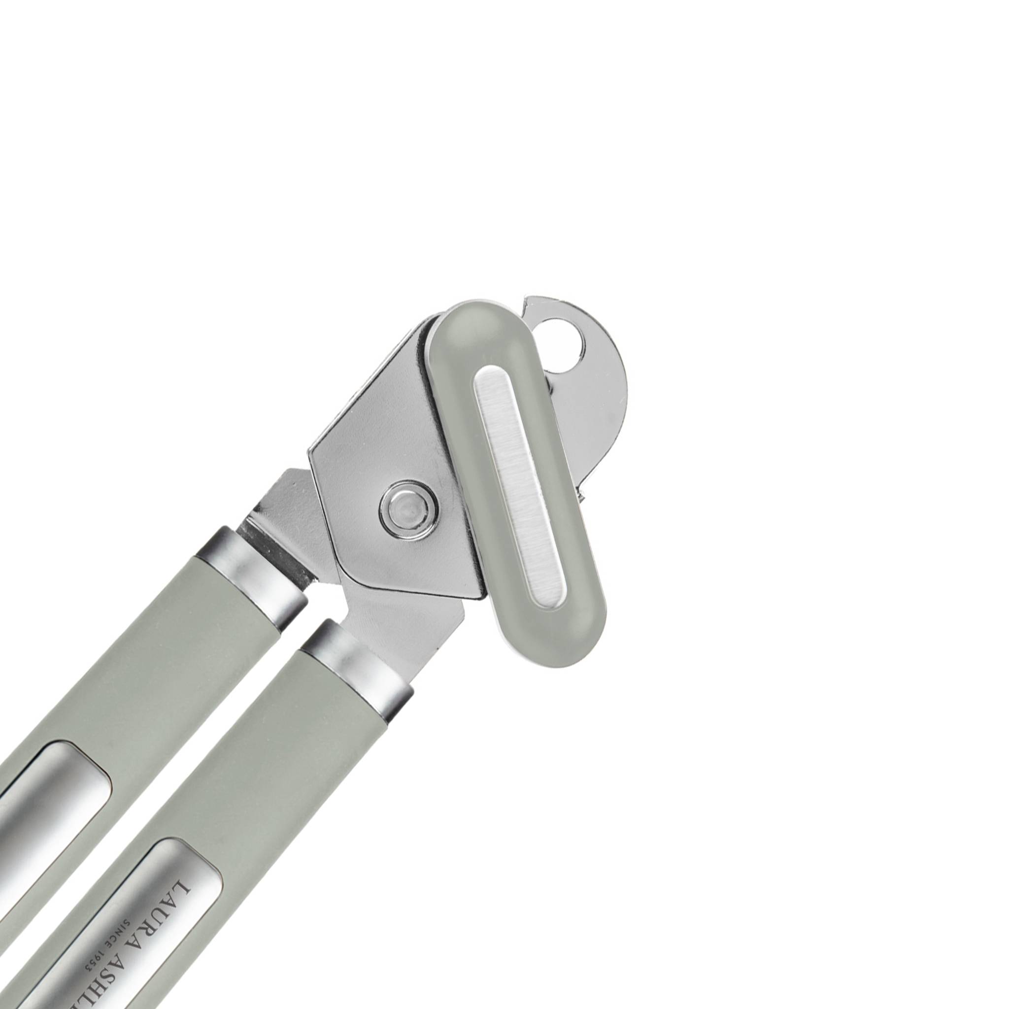 Ein metallischer manueller Dosenöffner mit ergonomischem Griff und großem Drehknopf, entwickelt für einfache Bedienung und effizientes Schneiden von Dosenldeckeln.