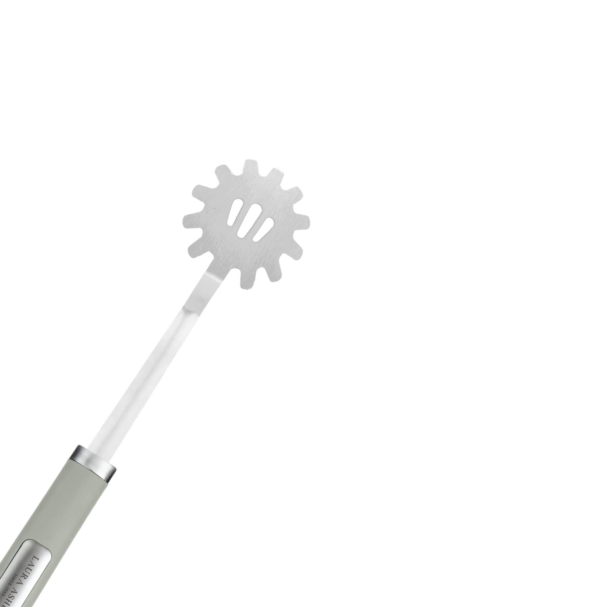 Ein Edelstahl-Pastamessgerät mit ringförmigem Oberteil und linealähnlichem Griff, entwickelt zur genauen Portionierung von Spaghetti-Portionen.