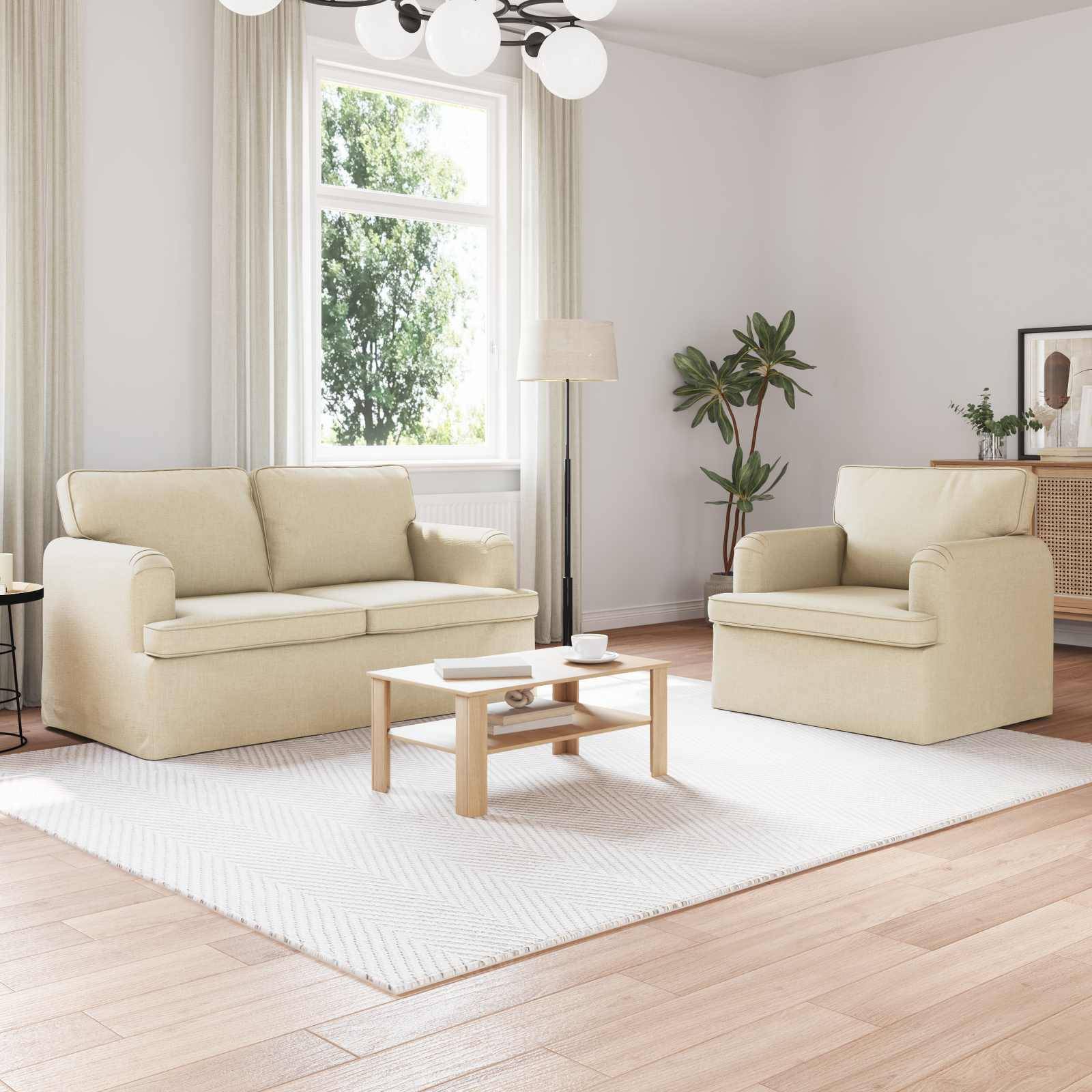 vidaXL Sofa Set 2 pcs Creme 144 x 80 x 85 cm Stoff