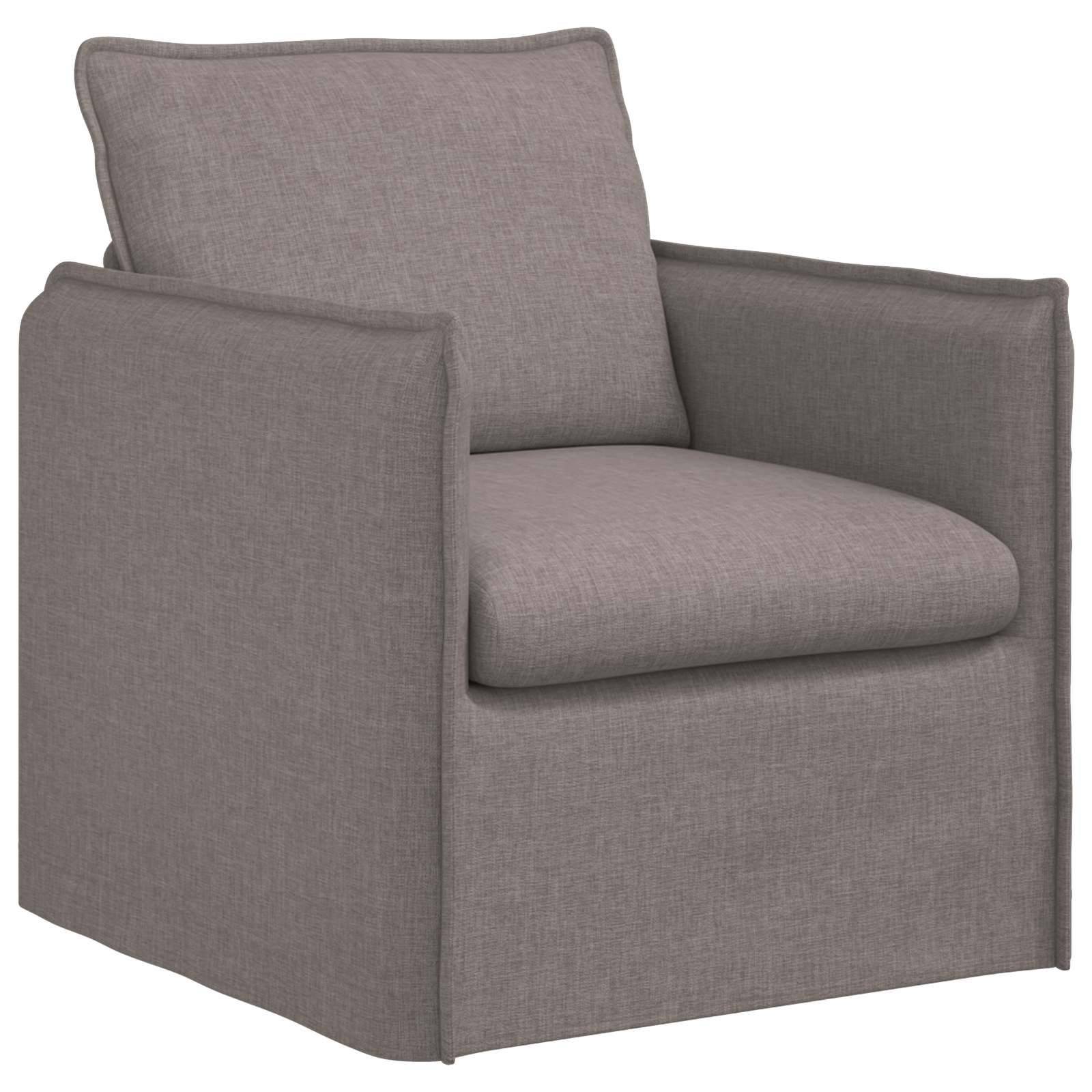Ein grauer gepolsterter Sessel mit quadratischen Kissen und klaren Linien, geeignet für moderne Wohnzimmereinrichtung.