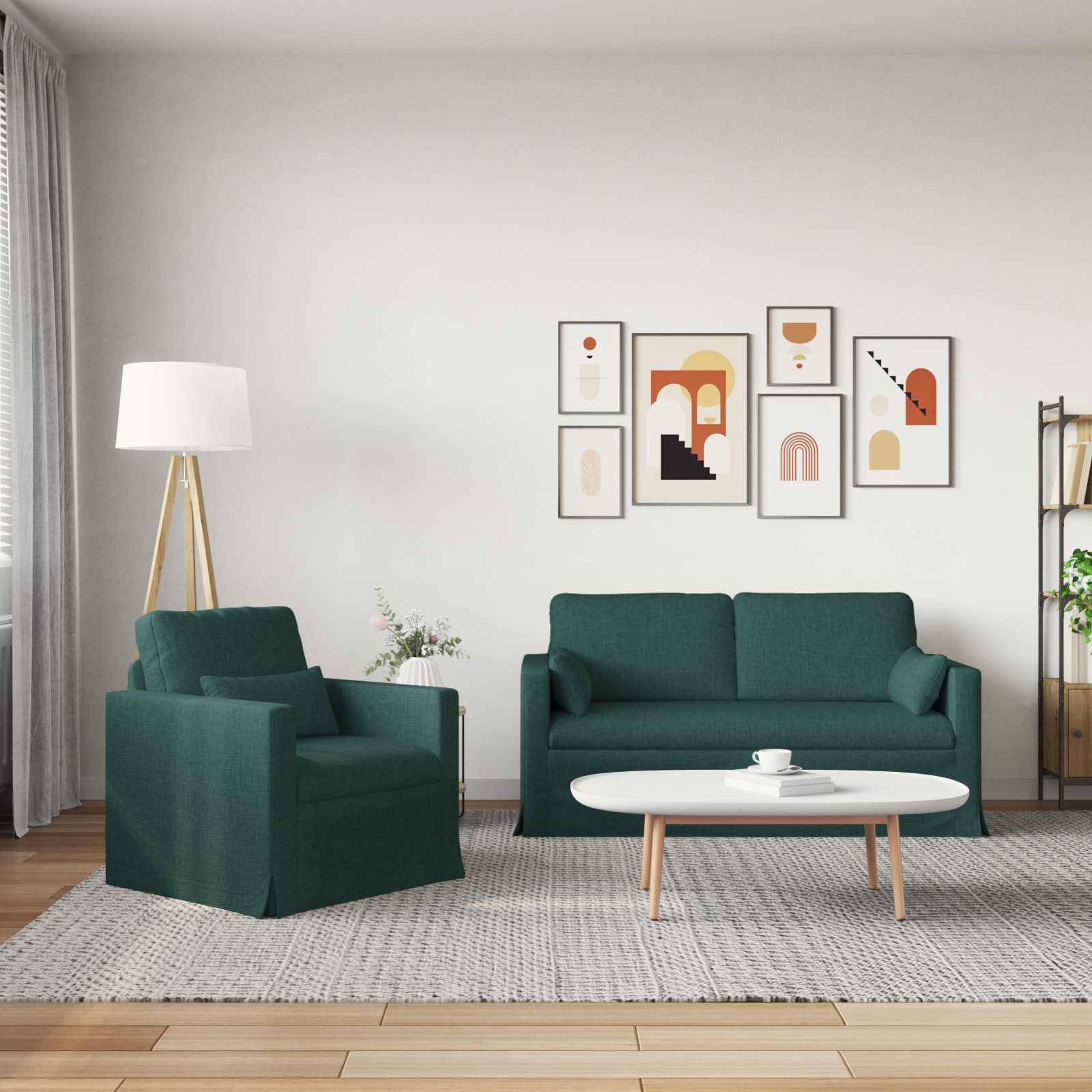 vidaXL Sofa Set 2 pcs Dunkelgrün 158 x 78 x 80 cm Stoff
