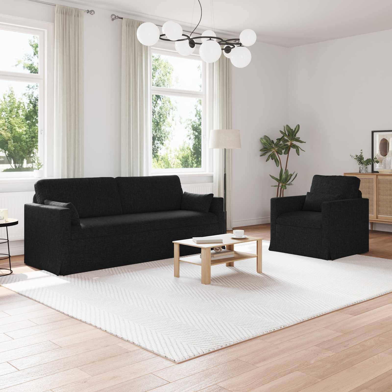 vidaXL Sofa Set 2 pcs Schwarz 198 x 78 x 80 cm Stoff